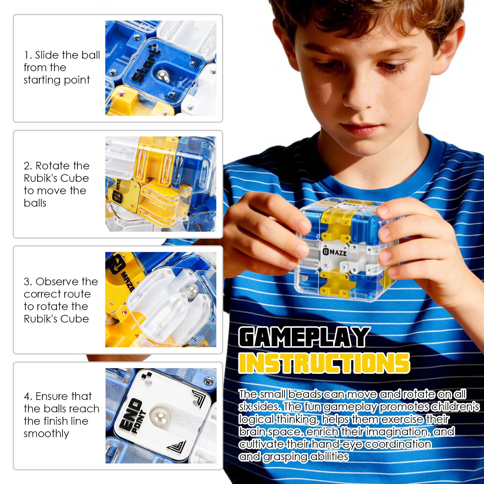 Labirynt 3D, puzzle Maze Cube, nowa zabawka dla dzieci i dorosłych, redukcja stresu, trening logiki, trening mózgu, zabawka edukacyjna jako prezent (A)