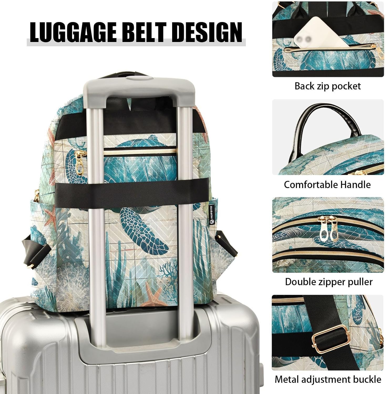 ALAZA Vintage Sea Turtle Mini Backpack Purse for Women Travel Bag Lightweight Shoulder Bag Fashion Daypack - Image 4