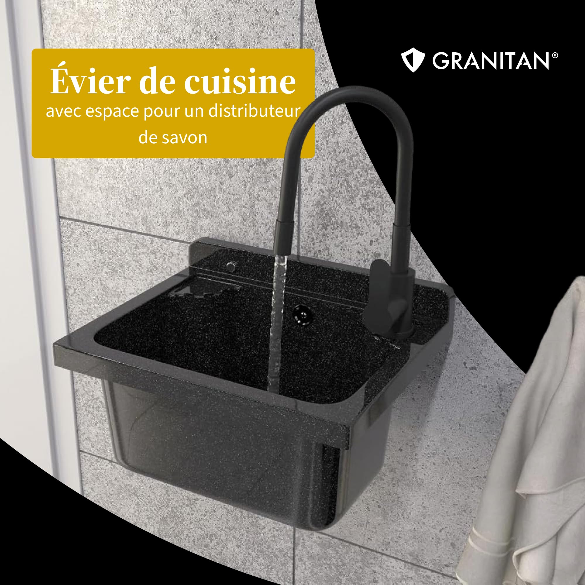 Évier extérieur Buanderie Lavabo extérieur siphon polypropylène noir GRANITAN