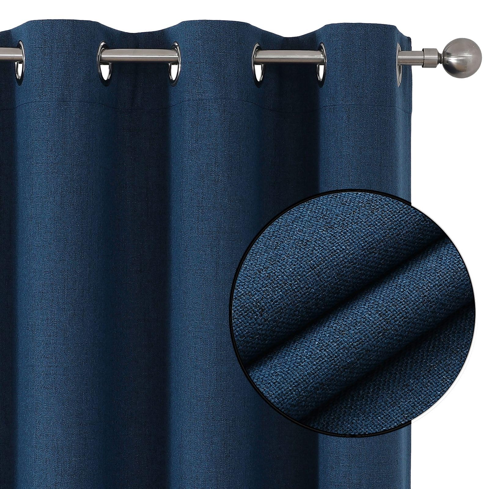 Joydeco 100% Cortinas Opacas 2 Piezas, Lino Cortinas Dormitorio con Ojales Anti Luz Cortina Termica Aislantes Frio y Calor para Salon(Azul Real, 2x140x245cm)