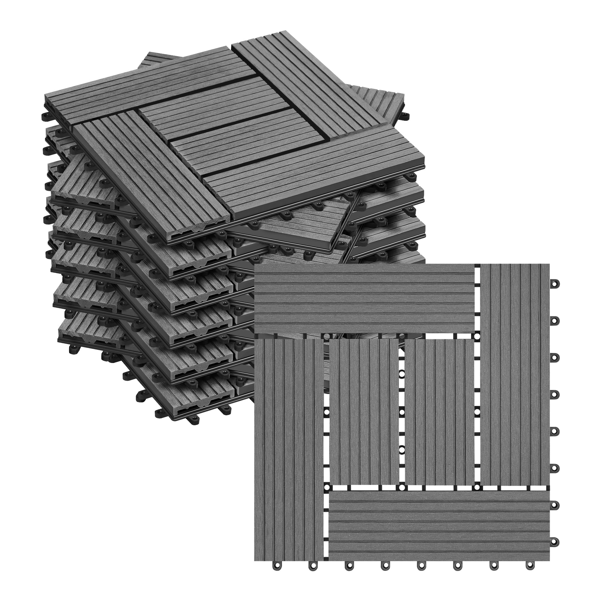 WOLTU Pavimenti da Esterno Balcone/Giardino/Terrazza Piastrelle ad Incastro in WPC, Legno Composito Grigio Chiaro 11 Pannelli / 1 ㎡