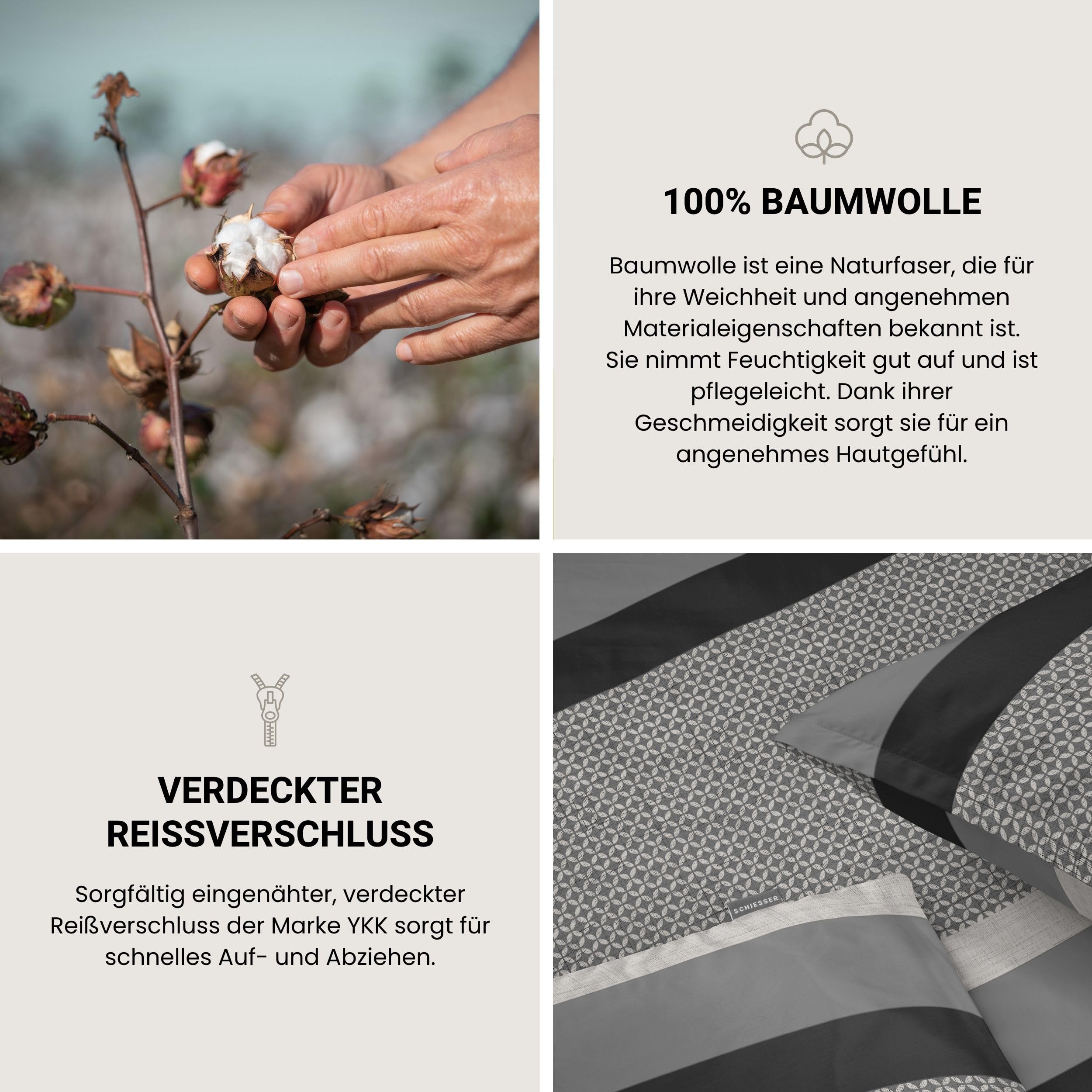 Schiesser Bettwäsche 135x200 cm | 100% Baumwolle | Grau | Gestreift