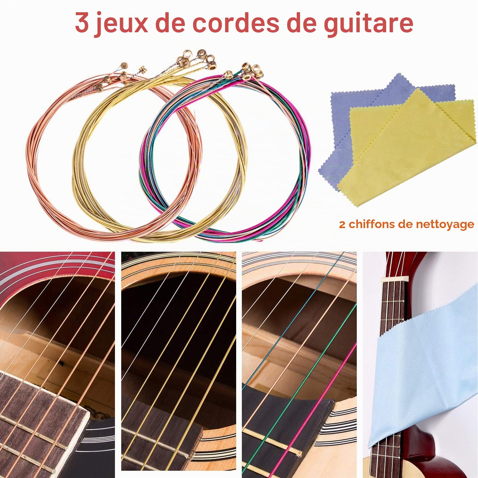 Kit Accessoire Guitare,TTCR-II 78 Pièces avec Support Guitare Capodastre Guitaren,15 Mediator Guitaren,3 set Cordes Acoustique,Accordeur,Enrouleur de Cordes,Sangle etc