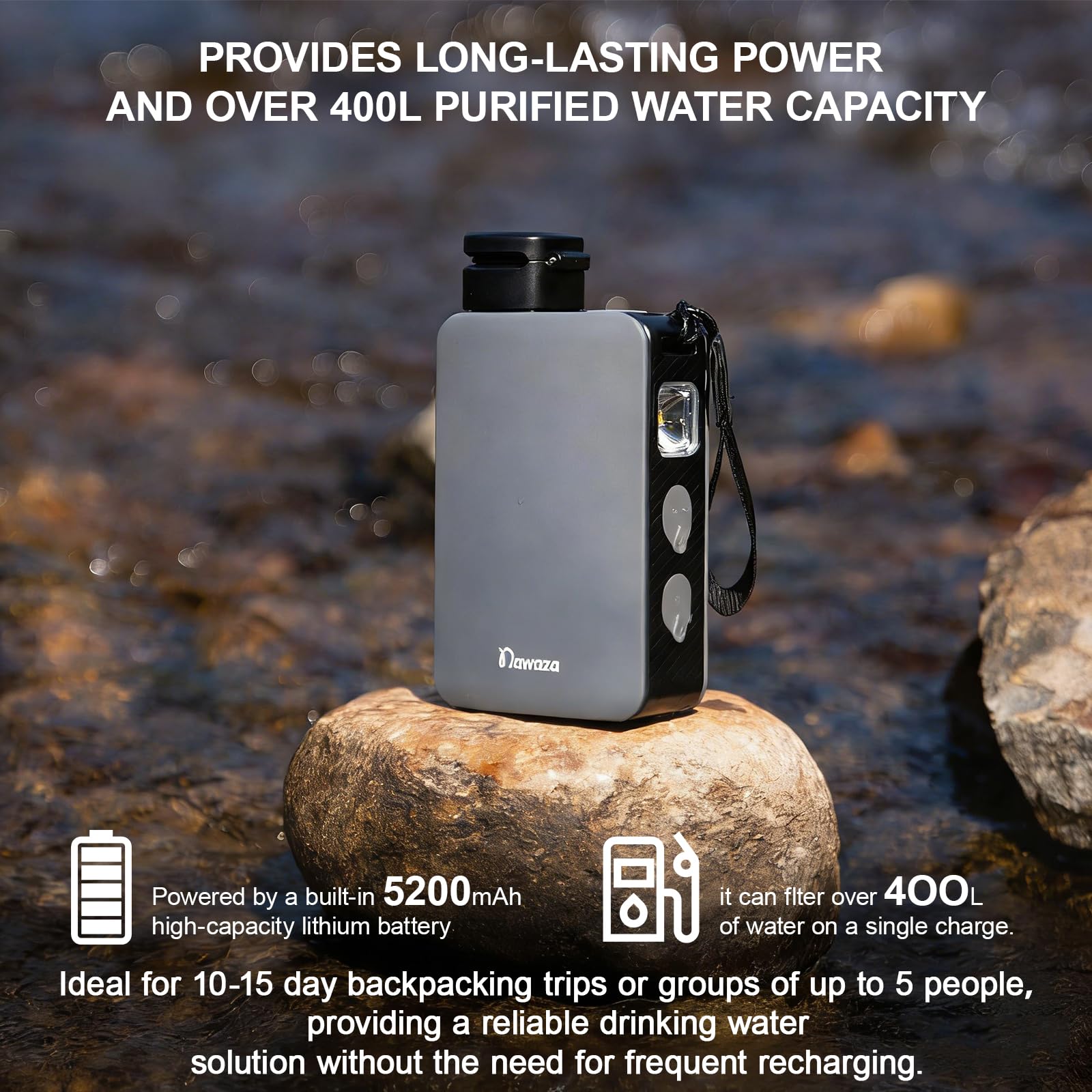 Bomba de filtro de agua eléctrica portátil, purificador de agua de 0.01 micras, sistema de filtración de agua de supervivencia para senderismo, camping, viajes y emergencias.