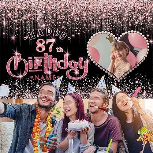 Vista 309 de Cartel personalizable de decoración de feliz cumpleaños número 49 de oro rosa – Personalización de gran tamaño fondo de fotos – Admite fotos