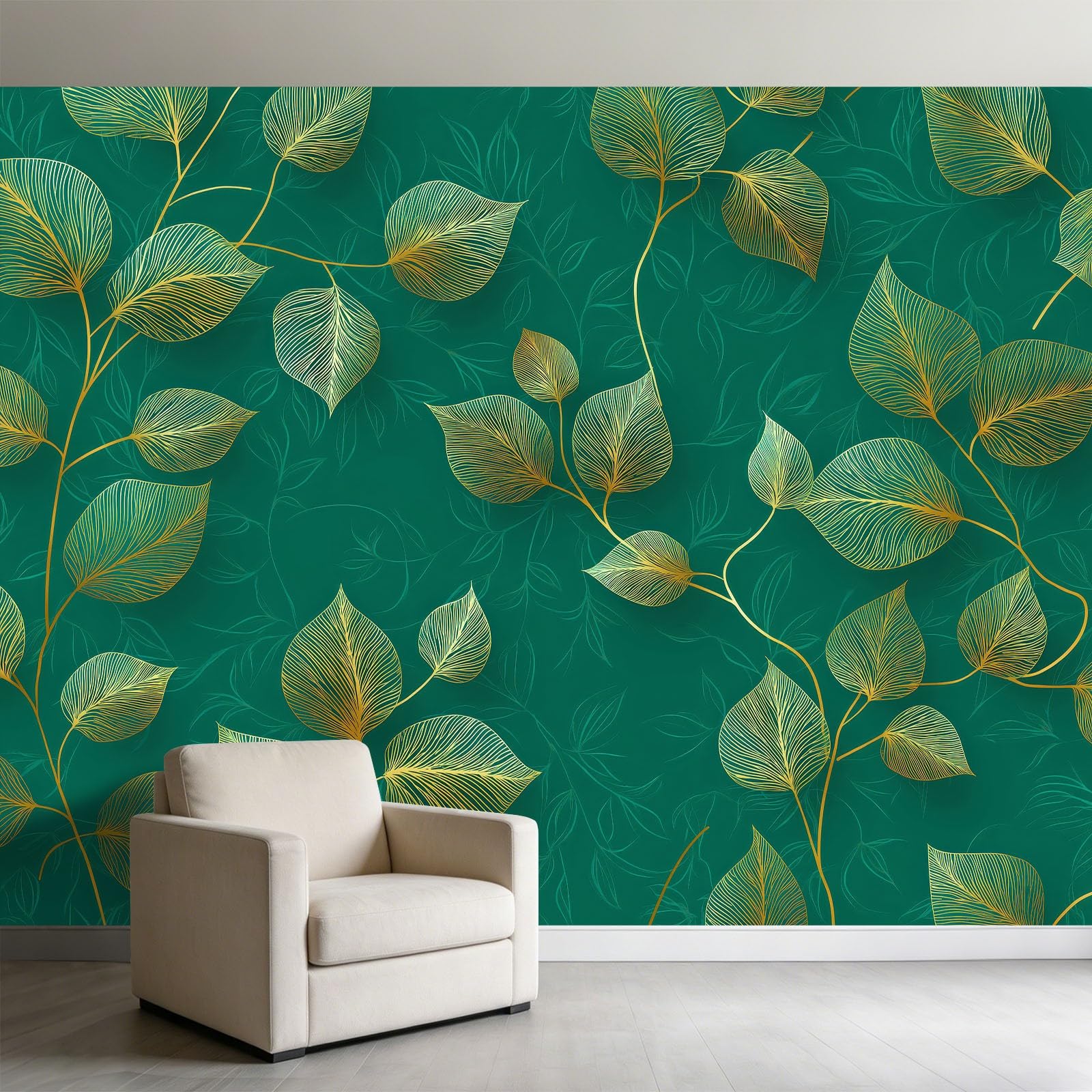 Tapeta z włókniny ze złotymi liniami dla chłopców i dziewczynek, 500 x 280 cm, fototapety, do pokoju dziecięcego, salonu, sypialni, tapeta na flizelinie, tapeta ścienna, efekt 3D, zielony