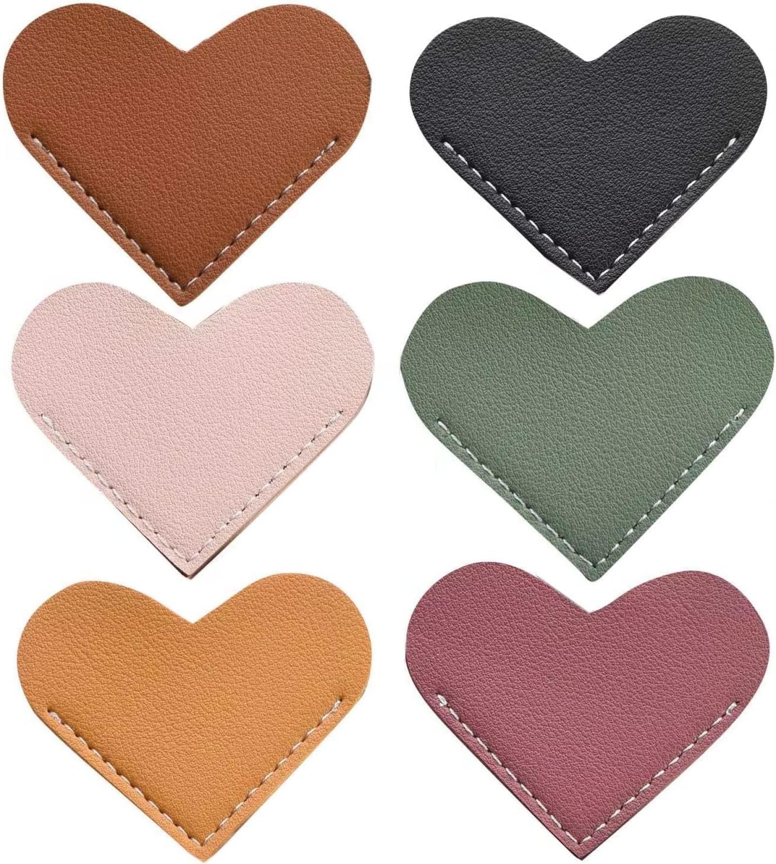 6 Pcs Leather Heart Bookmark, Corner Page Book Marks, Leather Bookmark for Teacher Reading Lovers,School Office