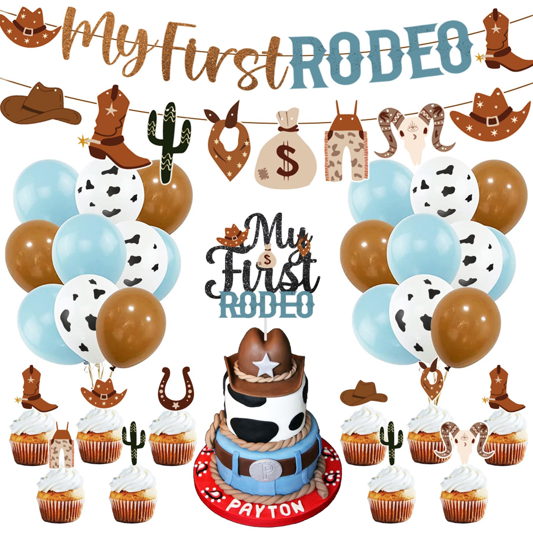 My First Rodeo Birthday Party Supplies Boy - Cowboy Birthday Party Decorations, Rodeo Party Decorations, My First Rodeo Banner Cake Topper Balloons for Western Party, Cowboy Baby Shower Decorations