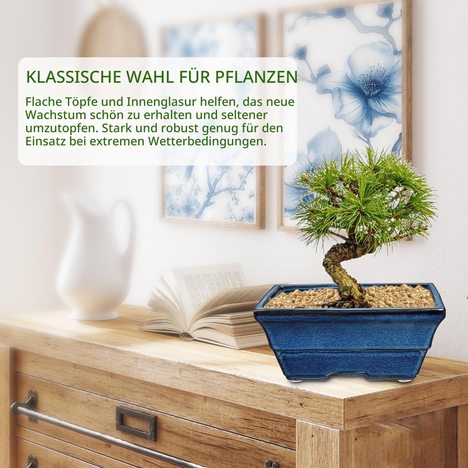 Oairse 2er-Set Bonsai Keramiktopf Bonsaischale mit Entwässerungslöchern für Japanische Bonsai Zimmerpflanzen, Retro-Dekoration für Gartenbehälter-Sets im Freien, Durchmesser Öffnung 25.5cm