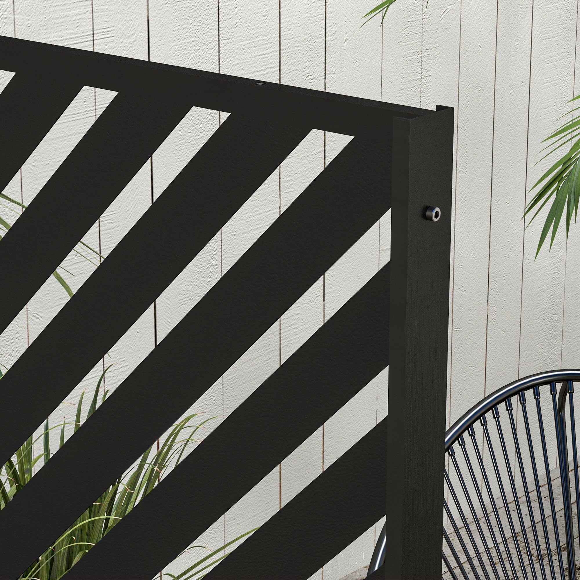 Outsunny Panneau Brise Vue Décoratif Extérieur 122x45x198 cm Noir | Paravent en Métal, Motif Géométrique Ajouré