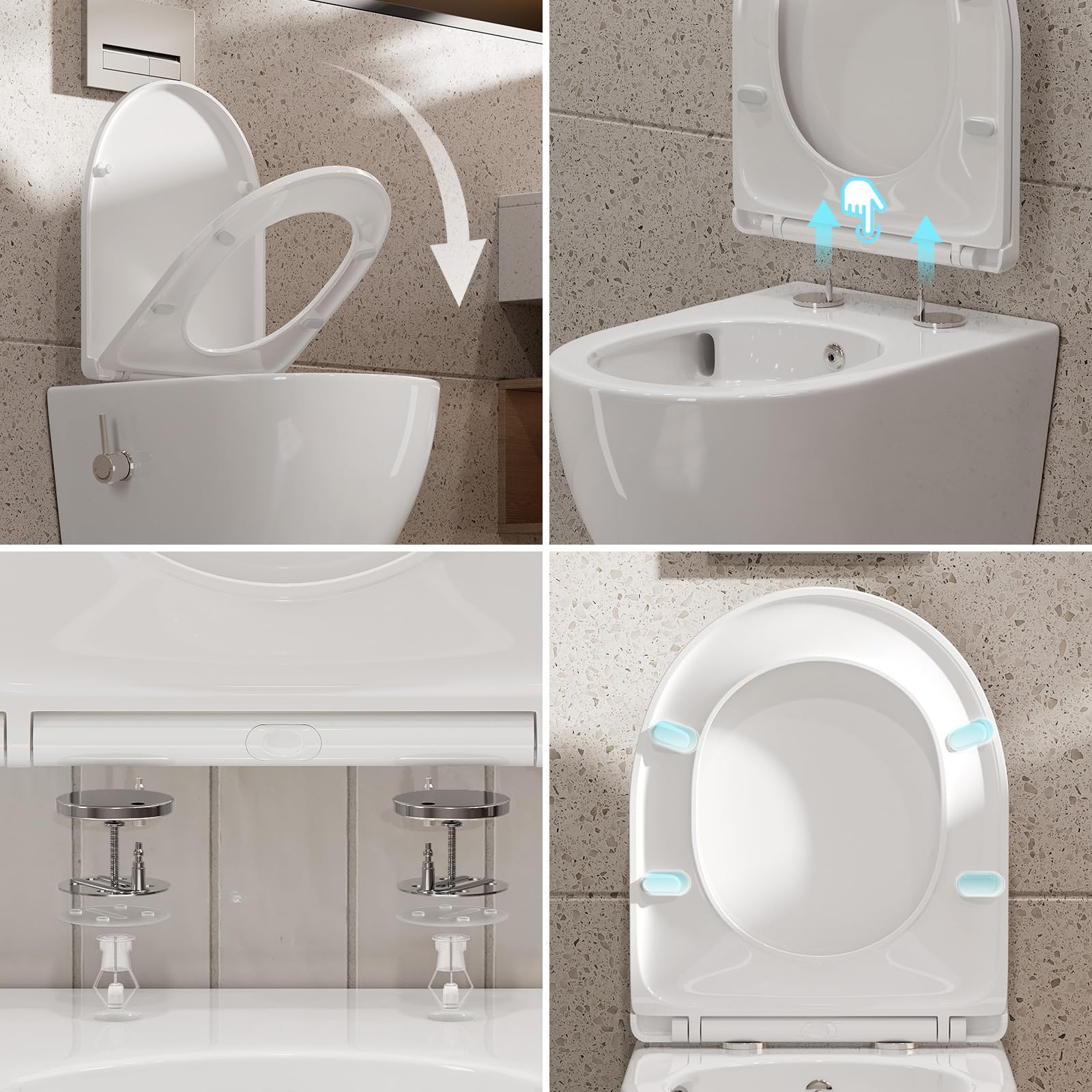 Taharet WC doccia con ugello integrato, sedile sospeso senza bordo, funzione bidet, doccia con rubinetto