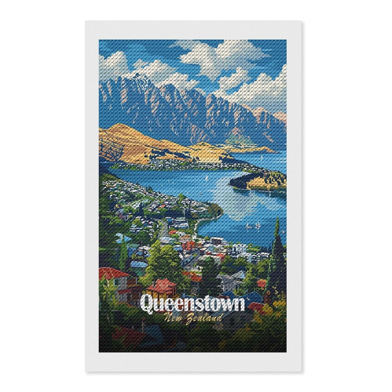 Junmoney Queenstown New Zealand Travel (2) Diamond Painting Canvas Kit 12"x20", Adhesive Canvas, Christmas Gift, Full Kit Included, Thoughtful Present