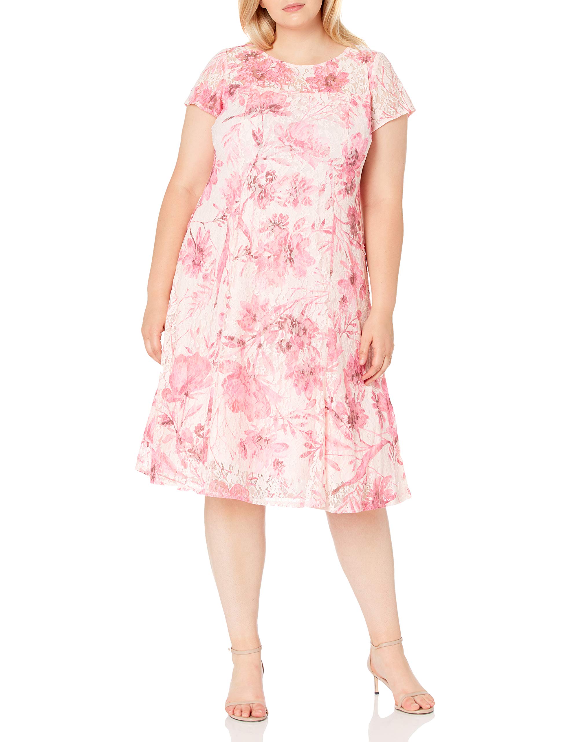 S.L. Fashions Women's Plus Size Lace and Sequin Fit and Flare Dress Special Occasion Dress