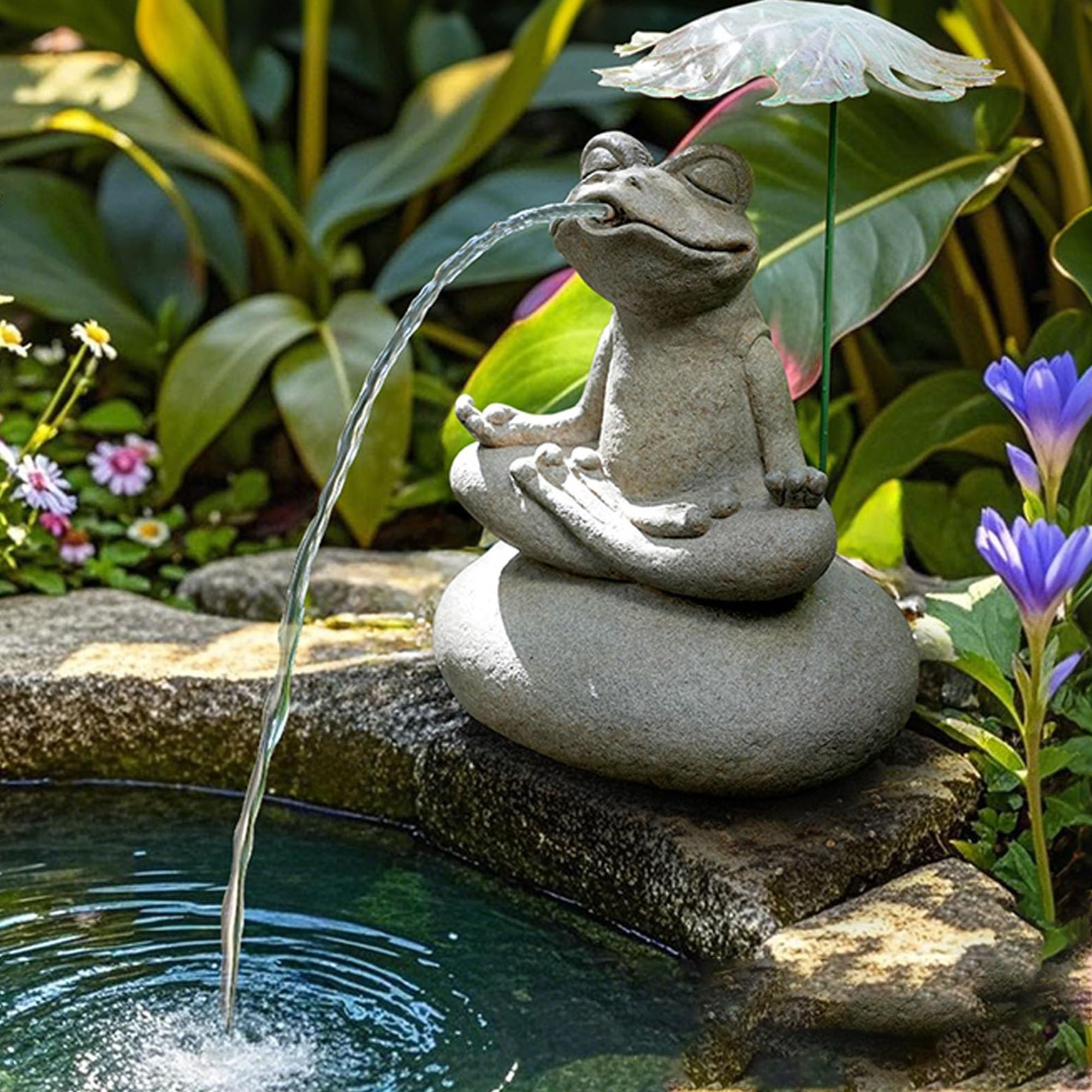 Fontana a zampillo per laghetto con pompa, Elemento d'acqua decorativo da esterno in pietra artificiale per laghetti Koi, giardini, patii e decorazioni da tavolo(30x22x43cm)