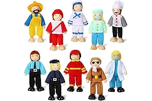 10Pcs Wooden People Play Figures for Doll House or Pretend Play