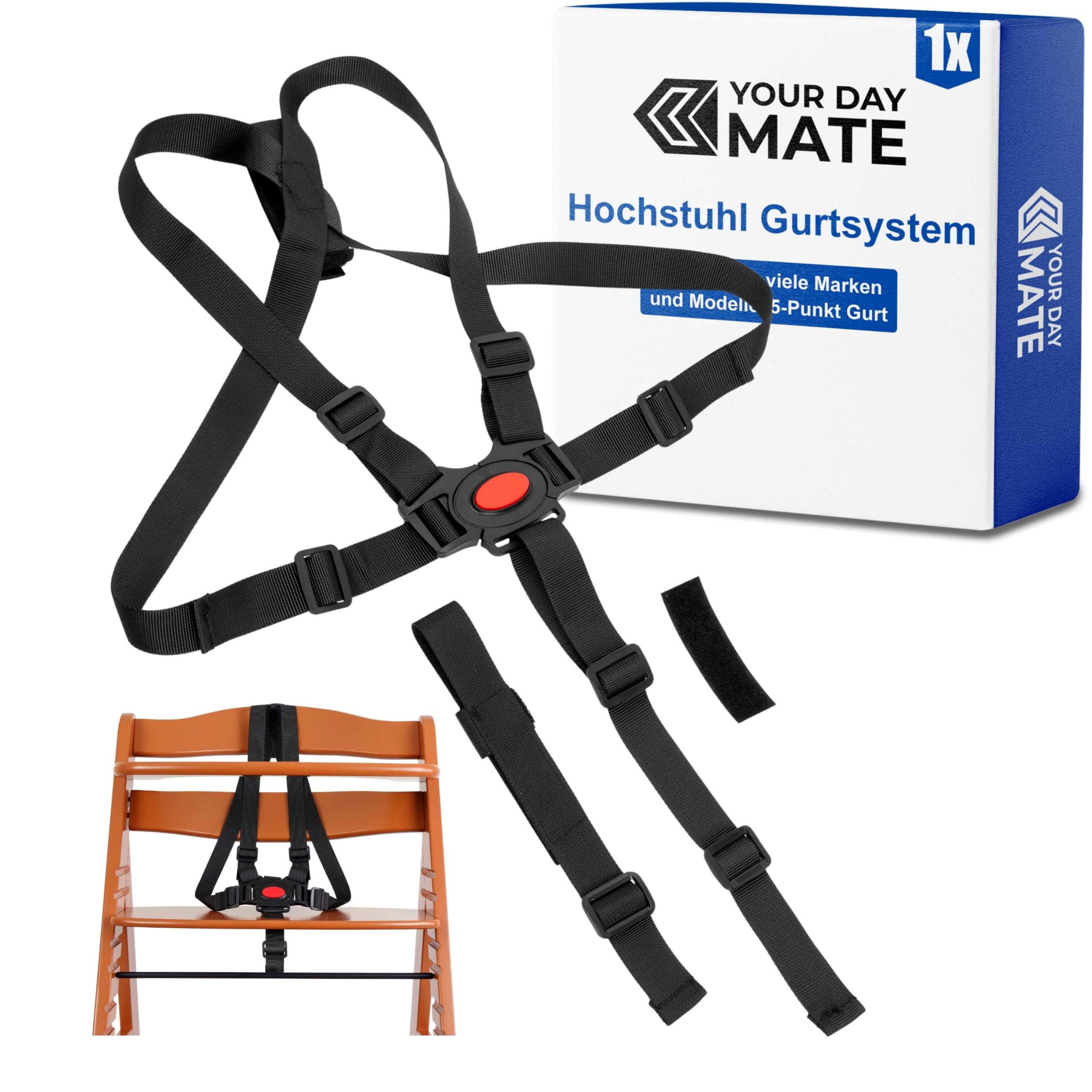 Hochstuhl 5-Punkt Gurtsystem, 1 Set, kompatibel mit Hauck Alpha Beta, Stokke Tripp Trapp, Roba, uvm., in Schwarz, mit Schrittgurt, einstellbarer Kinderhochstuhl Sicherheitsgurt, Hochstuhlgurt 5 Punkte