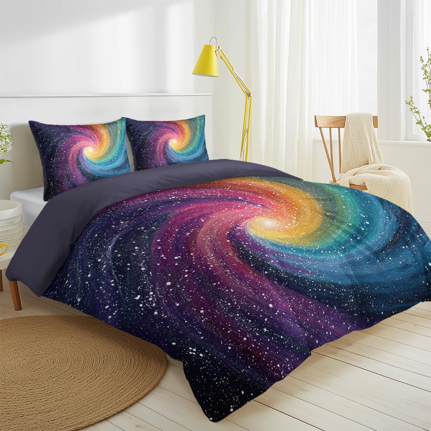 Generisch Psychodeliczna galaktyka pościel 135 x 200 cm, 2-częściowy zestaw pościeli – dynamiczna kolorowa taśma spiralna miękka poszewka na kołdrę z mikrofibry, 1 poszewka na poduszkę 80 x 80 cm
