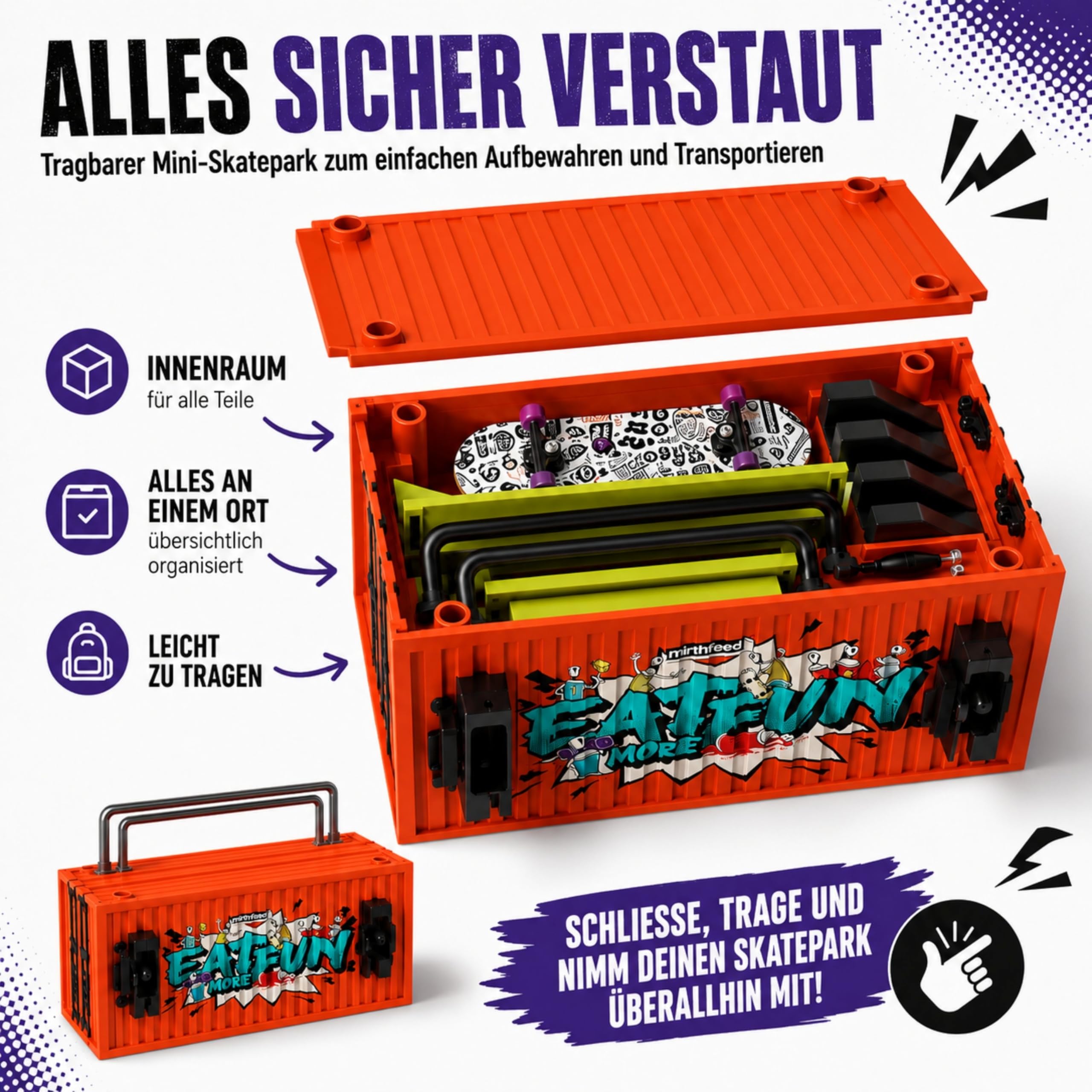 BIGH Fingerboard Container Finger-Rampe aus natürlichem Ahornholz, professionelles Fingerboard, Fingerskate, Fingerspielzeug, Geschenk, Skate Finger, Weiß