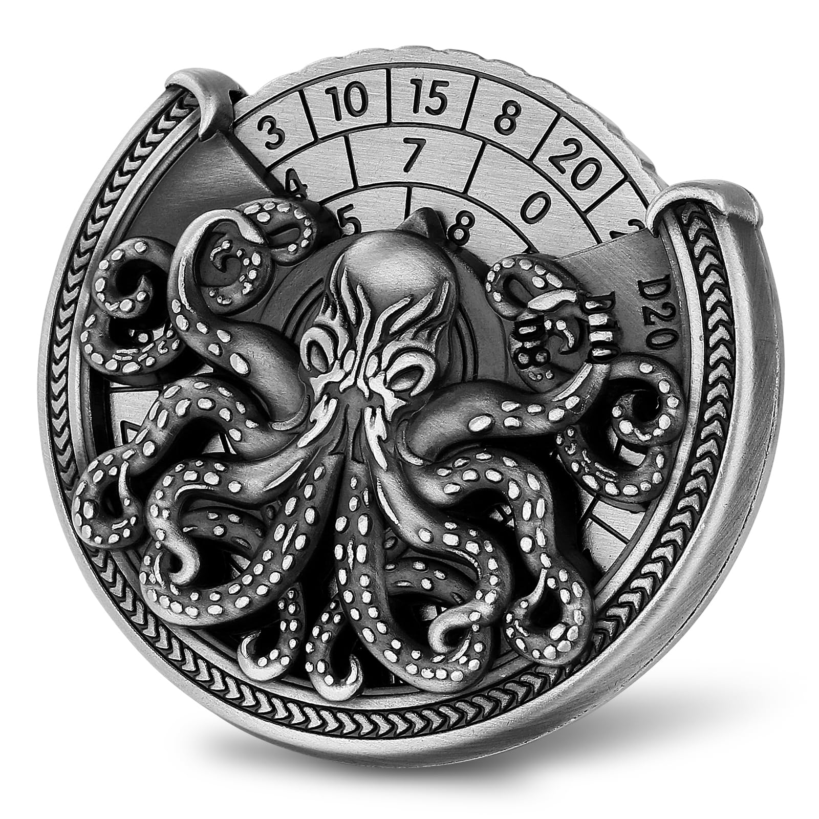 Fingertip Gyro, DND Dice Set, 7-in-1 Octopus Metallic D&D Dice, DND Starter Set, Octopus Roulette Dice Spinner for D&D Dice Set, D&D Gifts with Gift Box, Role Playing Board Game Accessories, Silver