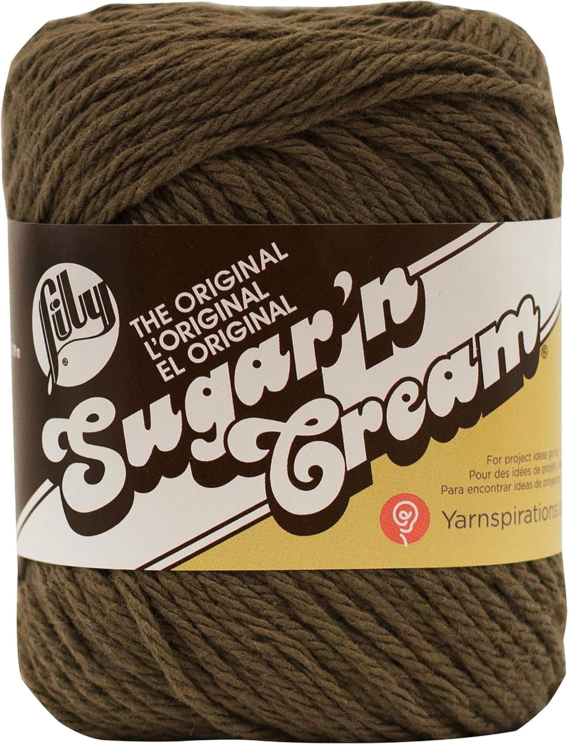 Sugar 'N Cream The Original Solid Yarn, 2.5oz, Medium 4 Gauge, 100% Cotton - Warm Brown - Machine Wash & Dry