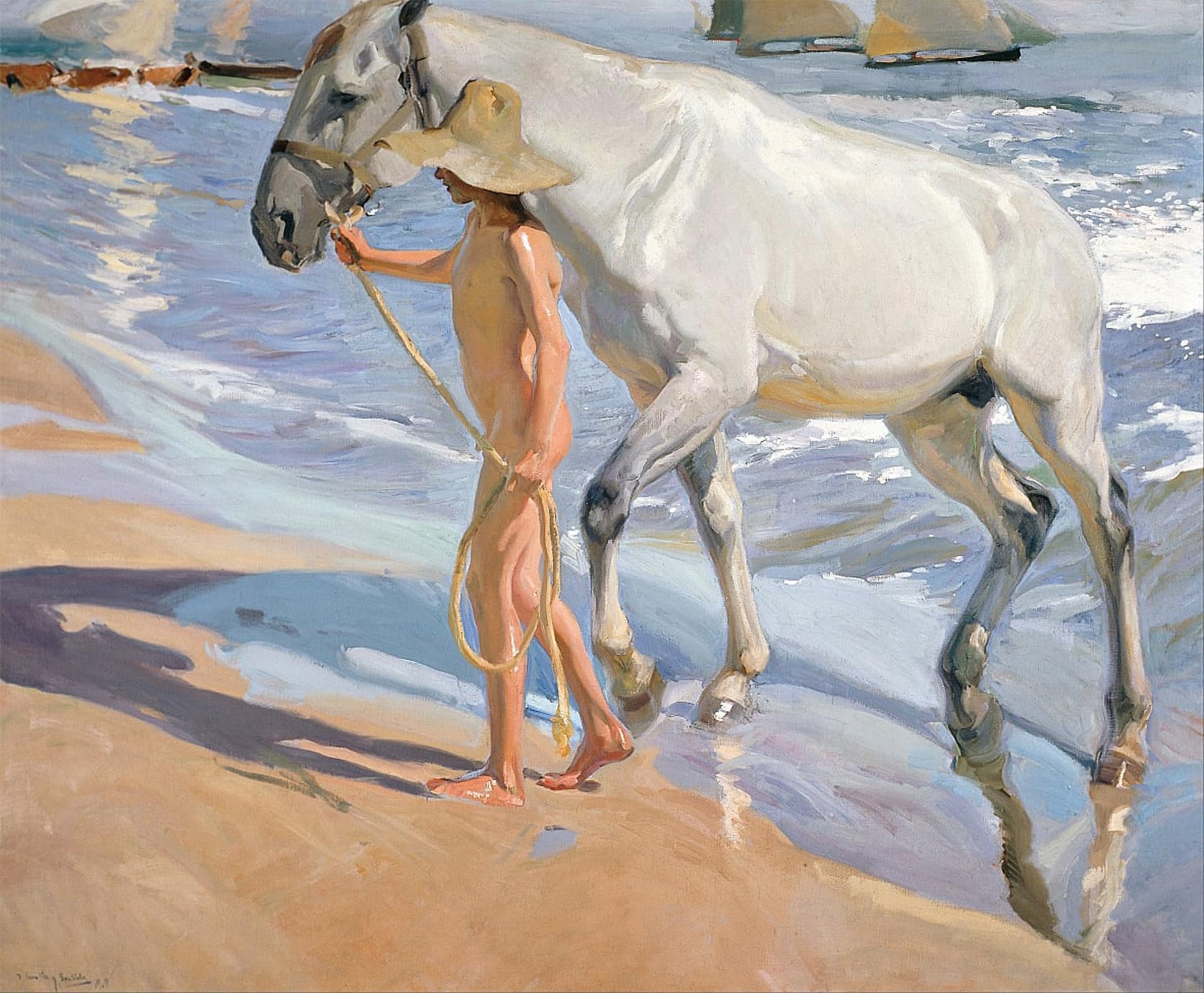 SERENDIPITP Retro Picture Poster Wall Art Pictures Painting The Horse’s Bath by Joaquín Sorolla Wall Art Canvas Print for Wall Decor 60x90cm