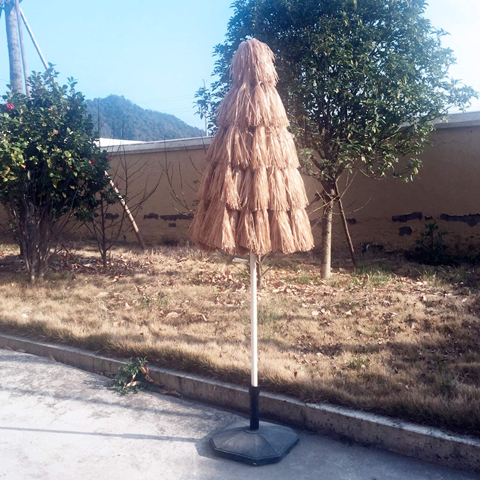 Fire-Retardant， Waterproof and Fireproof Imitation Straw Umbrella，Outdoor Thatch Patio Umbrella Round Beach Straw Parasol Umbrella， Style Sun Shade Umbrella，A-170cm : Patio, Lawn & Garden