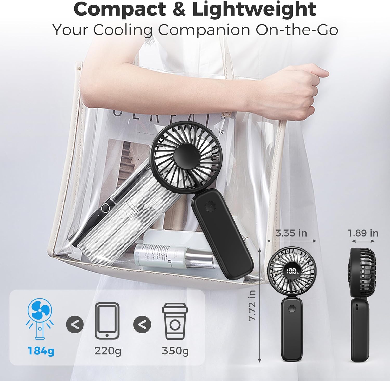 Handheld Fan Foldable, 5000mAh Rechargeable Hand Fans with Powerful Cooling, 4 Speeds, LED Display, Portable Fan for Travel,Concerts,Makeup,Lash,Outdoor Events,Gifts Women