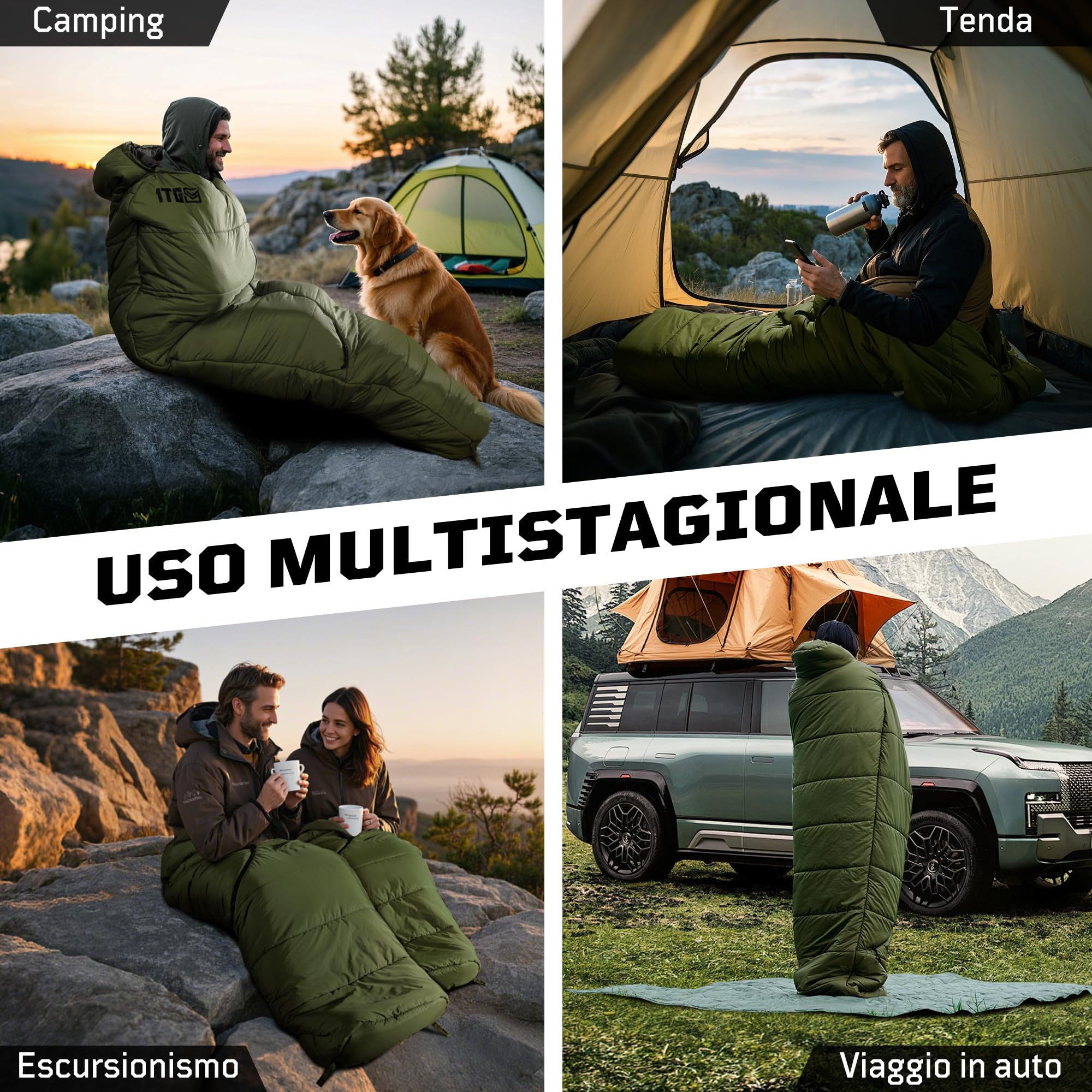 Sacco a Pelo Mummia Adulti 3-4 Stagioni 0-10°C | Leggero e Compatto (1,76 kg) | Impermeabile, fino a 185 cm | Campeggio, trekking e alpinismo