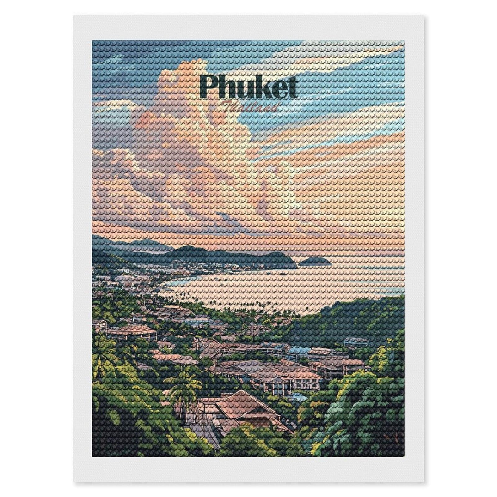 Junmoney Phuket, Thailand Sunset Diamond Painting Canvas Set 12"x16", for Women, Pleasing Wall Art Project, Aesthetic Room Decor, Gift Idea