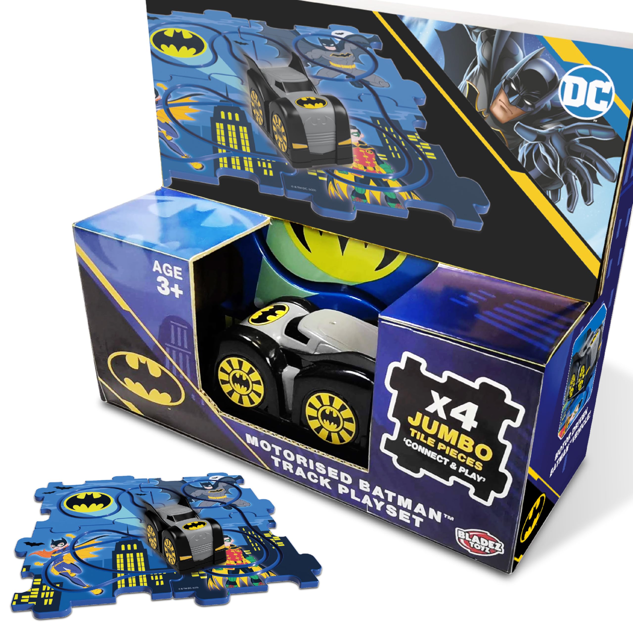 BLADEZ Batman Playset, DC Comics, Motorised Track Playset, Vehicle and Track, STEM Activity Set for Preschool children, Jumbo Size, 4 Puzzle Pieces, Licensed Toy by Bladez Toyz