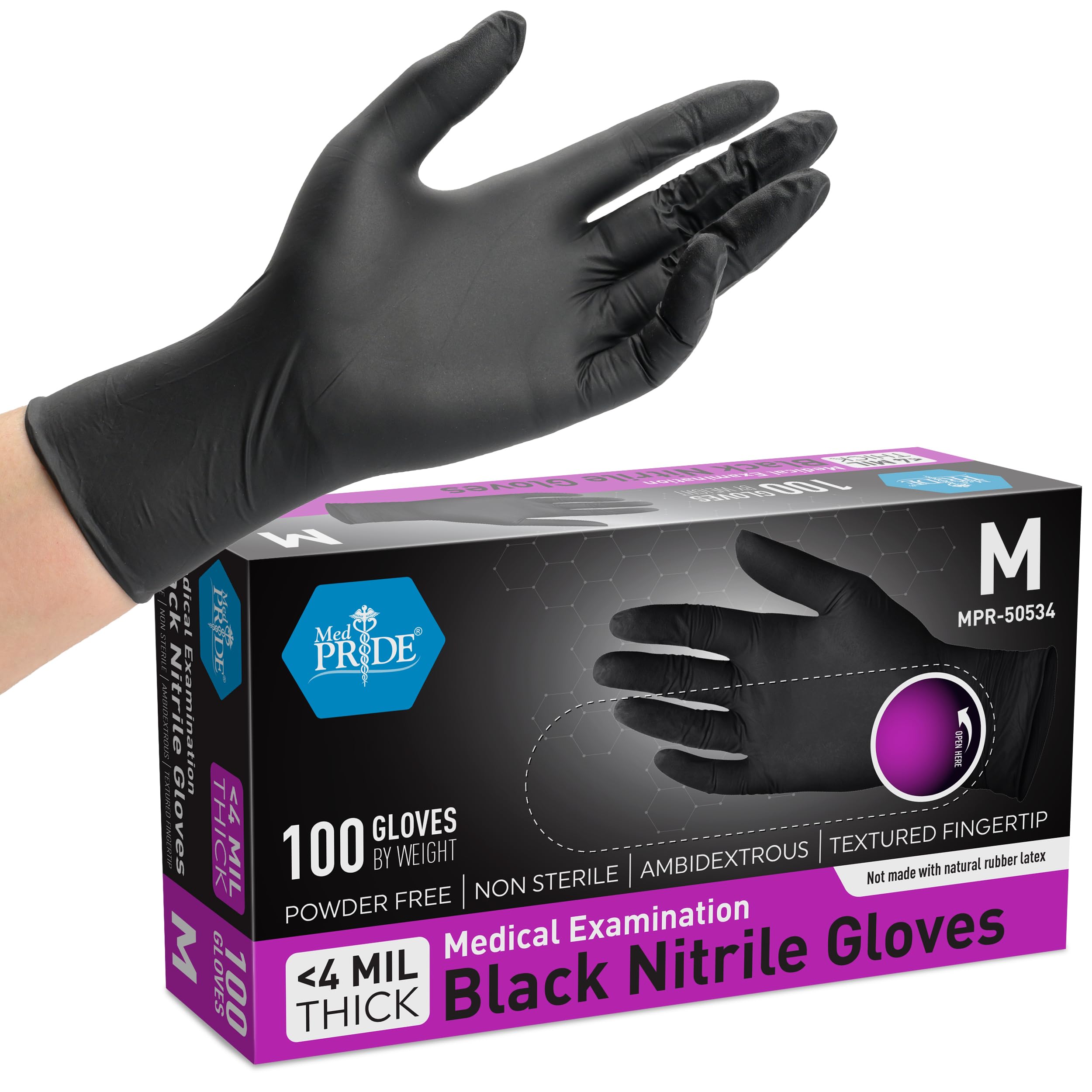 MED PRIDE Medical Exam Nitrile Gloves| Black, Latex/Powder-Free, Non-Sterile Exam (Medium (Box of 100))