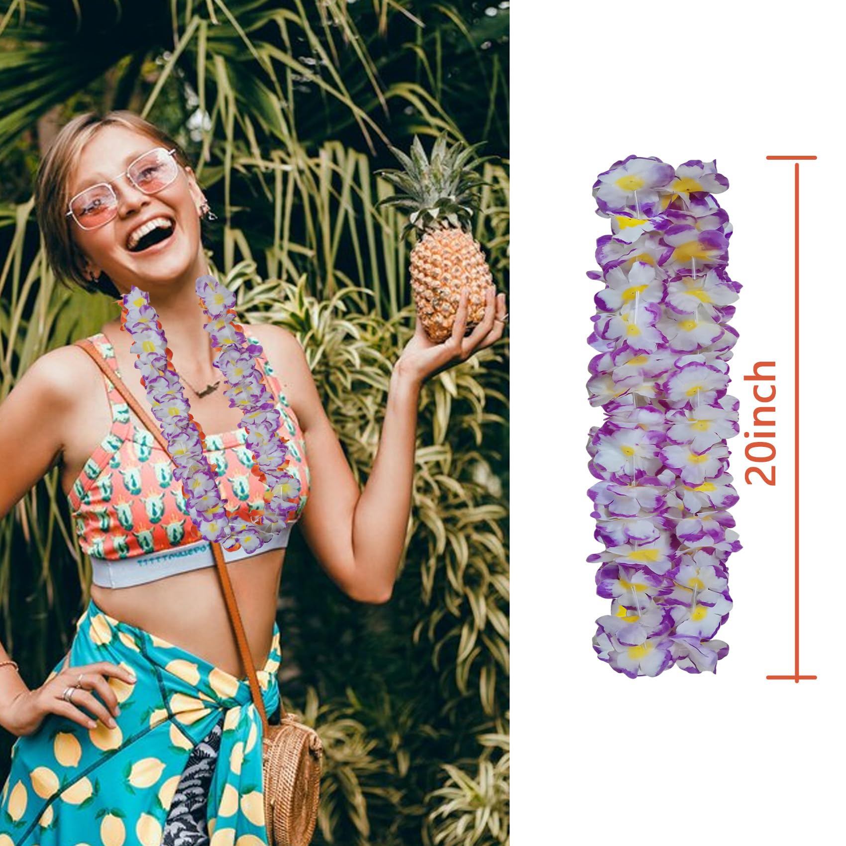 Leis for Luau Party, Hawaii-Halsketten für tropische Blumen, einfarbig, für Geburtstag, Strand, Party, Gastgeschenke (24 lila)