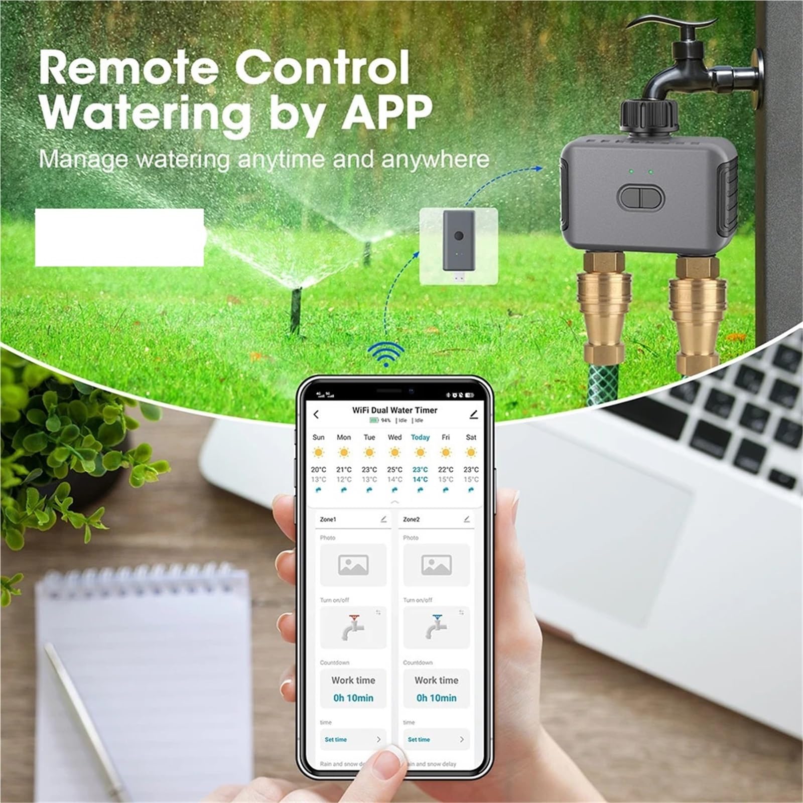 Bluetooth 2-Outlet Garden Water Timer Programmabile Rubinetto Tubo Sprinkler Controller Smart Irrigazione Timer