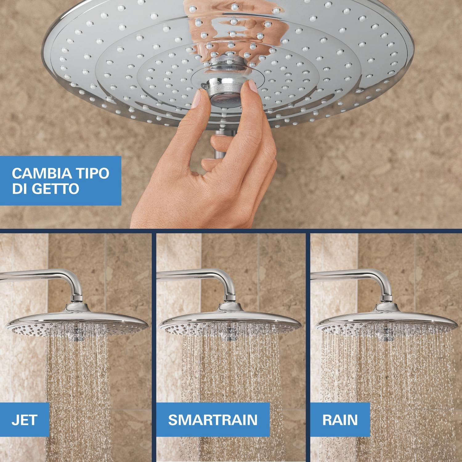 GROHE Precision SmartControl Sistema Doccia da Incasso, Termostato 2 Vie, Soffione Vitalio Joy 260, Manopola Vitalio Get Stick, Finitura Rotonda, Cromo, 34878000