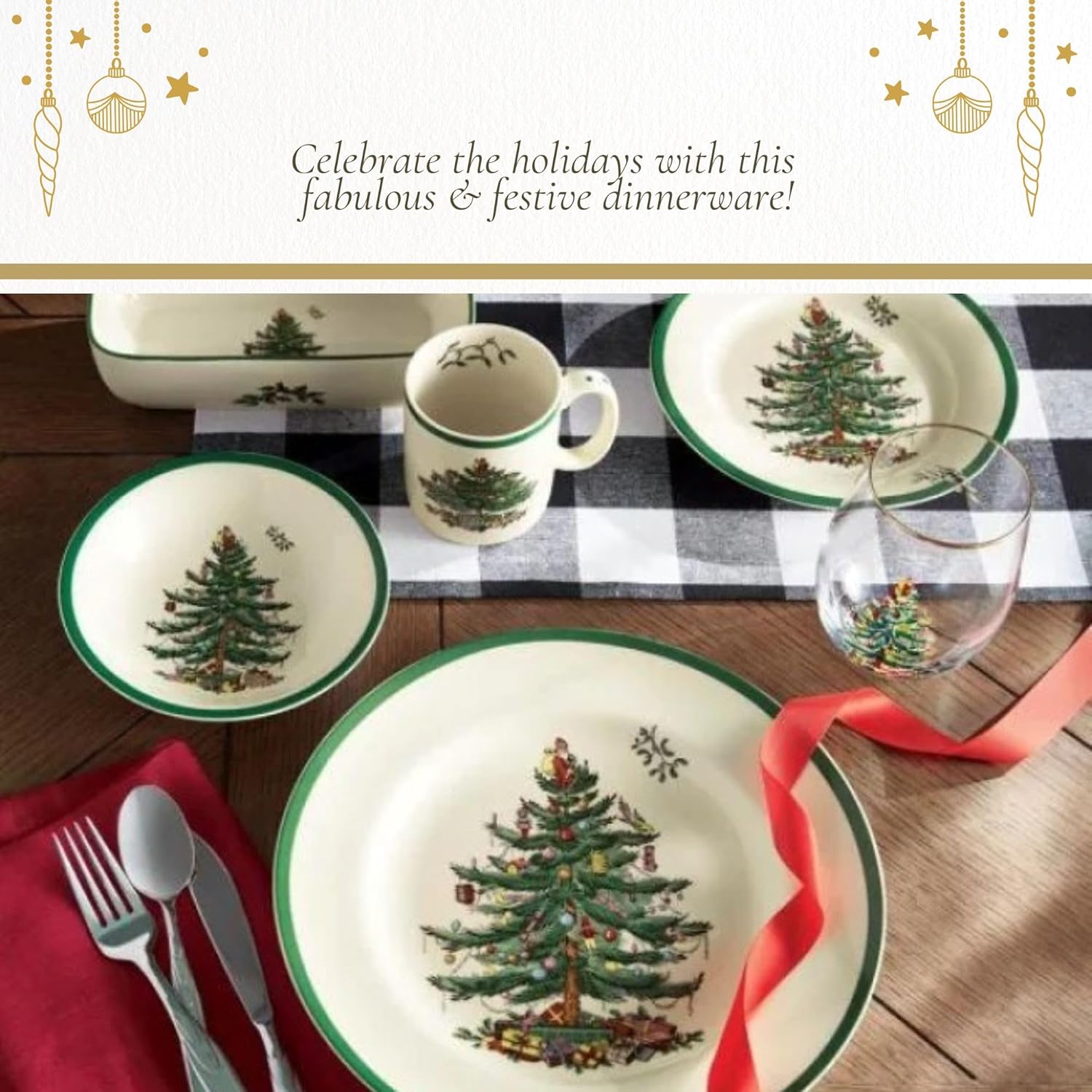 Spode Christmas Tree 19oz Stemless Wine Glasses, Set of 4 - Vintage-Inspired Holiday Drinkware with Cozy Seasonal Charm, Ideal for Mulled Wine at Festive Gatherings & Holiday Entertaining - Image 6