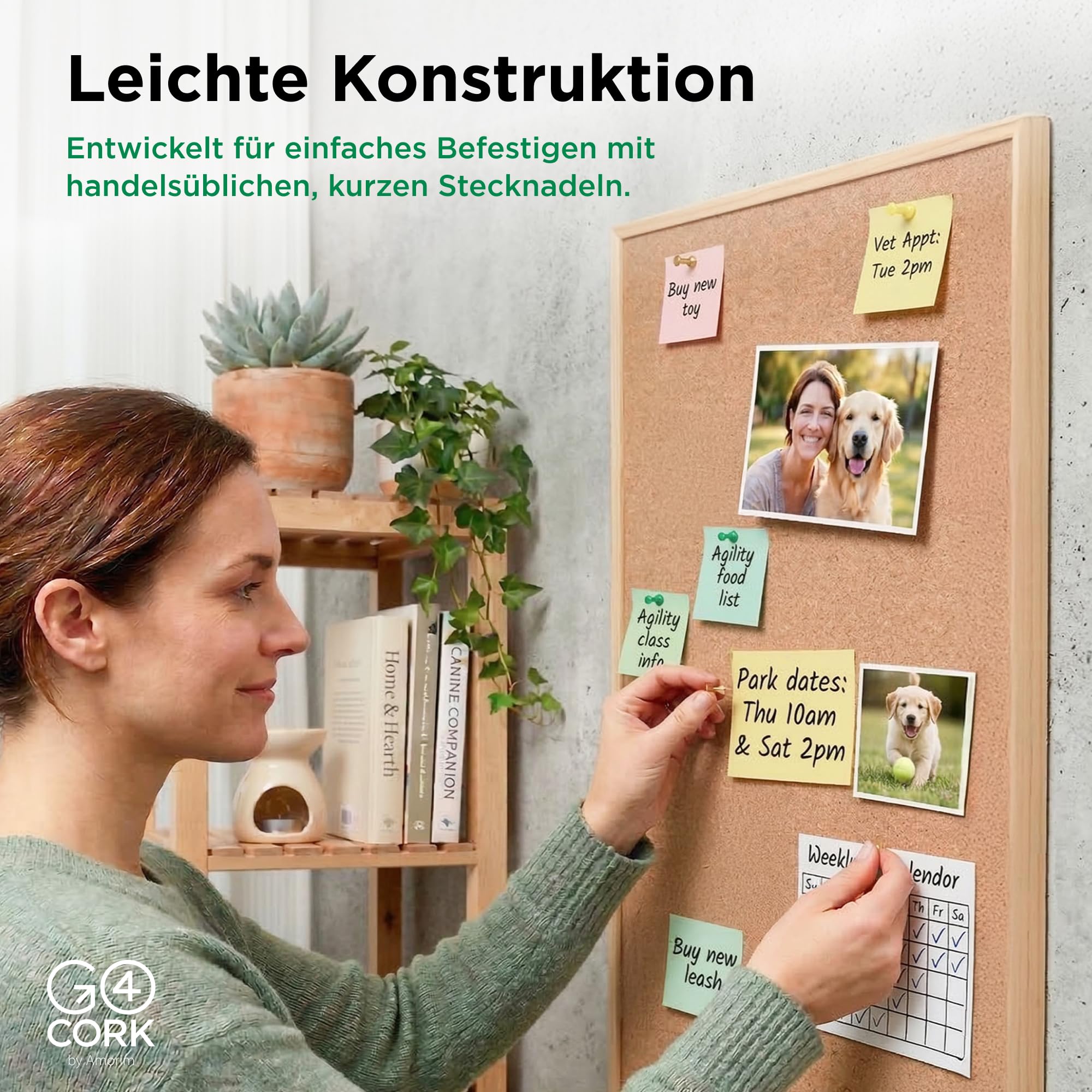Go4Cork Pinnwand aus Kork, gerahmt, 90 x 60 cm, doppelseitiger Kiefernrahmen, Öko-Kork-Memoboard, Büro, Zuhause und Klassenzimmer, Organisationsdekoration, Reißzwecken und Einrichtungszubehör im