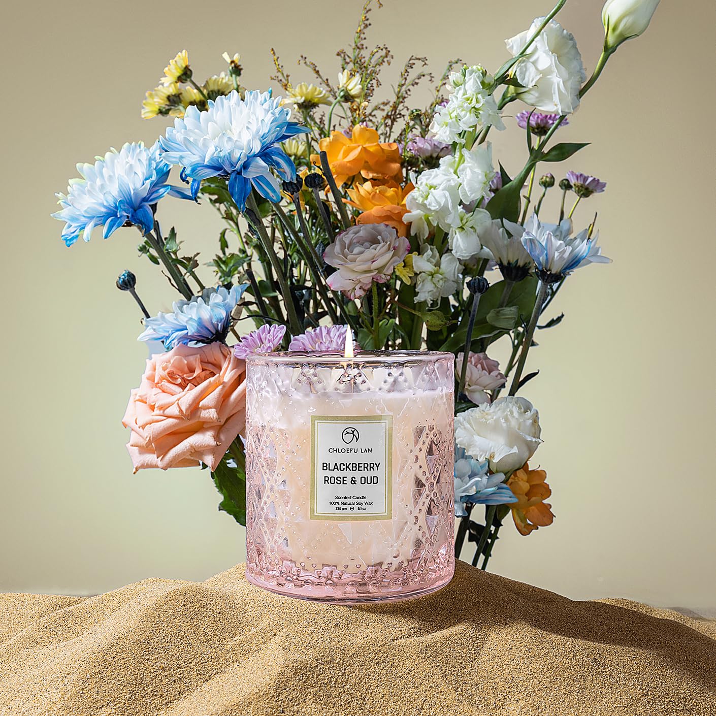 Chloefu LAN Rose Scented Candle, Oud Candles Gifts for Women, Pink Candles for Home Scented, 55 Hours Long Burning, Natural Soy Wax Candles, Valentine's Day Gifts