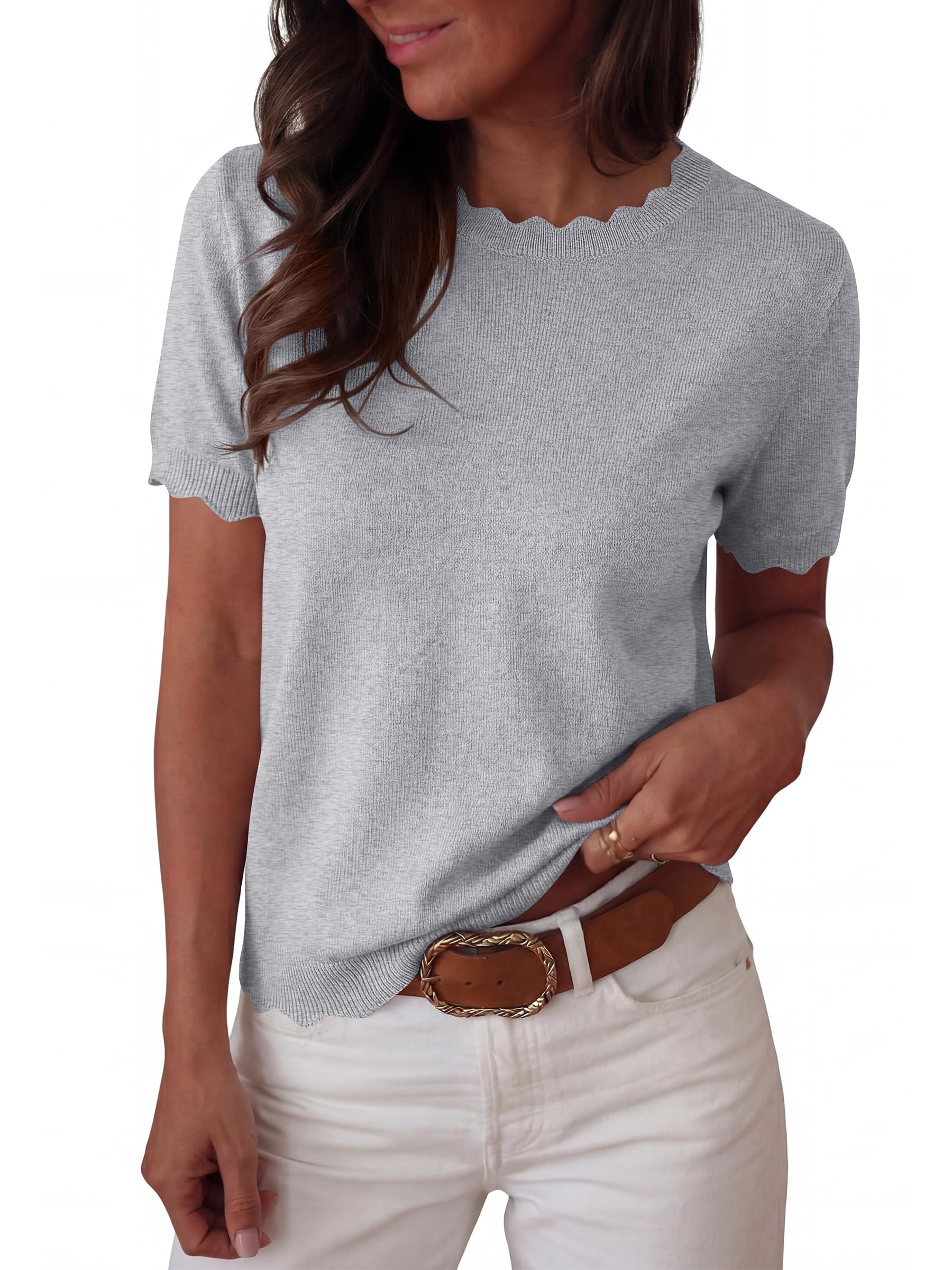 20% Off ANRABESS Women's Short Sleeve Scalloped Sweater