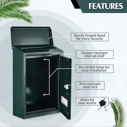 Miniatura 2 de Amylove Buzones de correo resistentes a la intemperie con cerradura de llave, buzón de metal con bloqueo de seguridad con ranura para exterior, gran