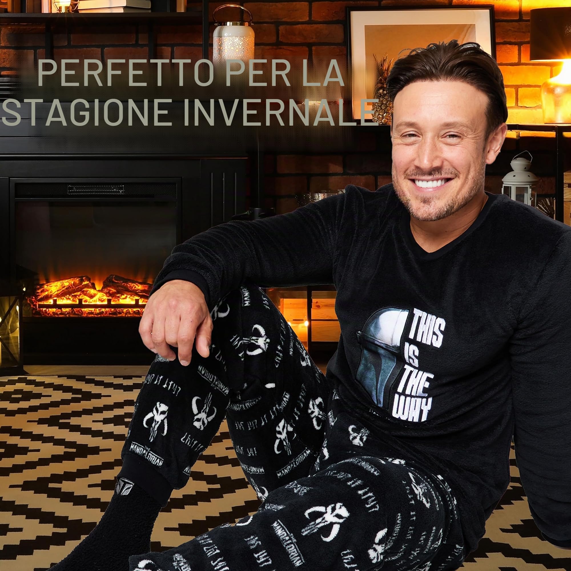 Disney Pigiama Uomo Invernale - The Mandalorian Set Pigiama Uomo Pile con Calze a Pantofola M - 2XL Regalo Natale per Uomini