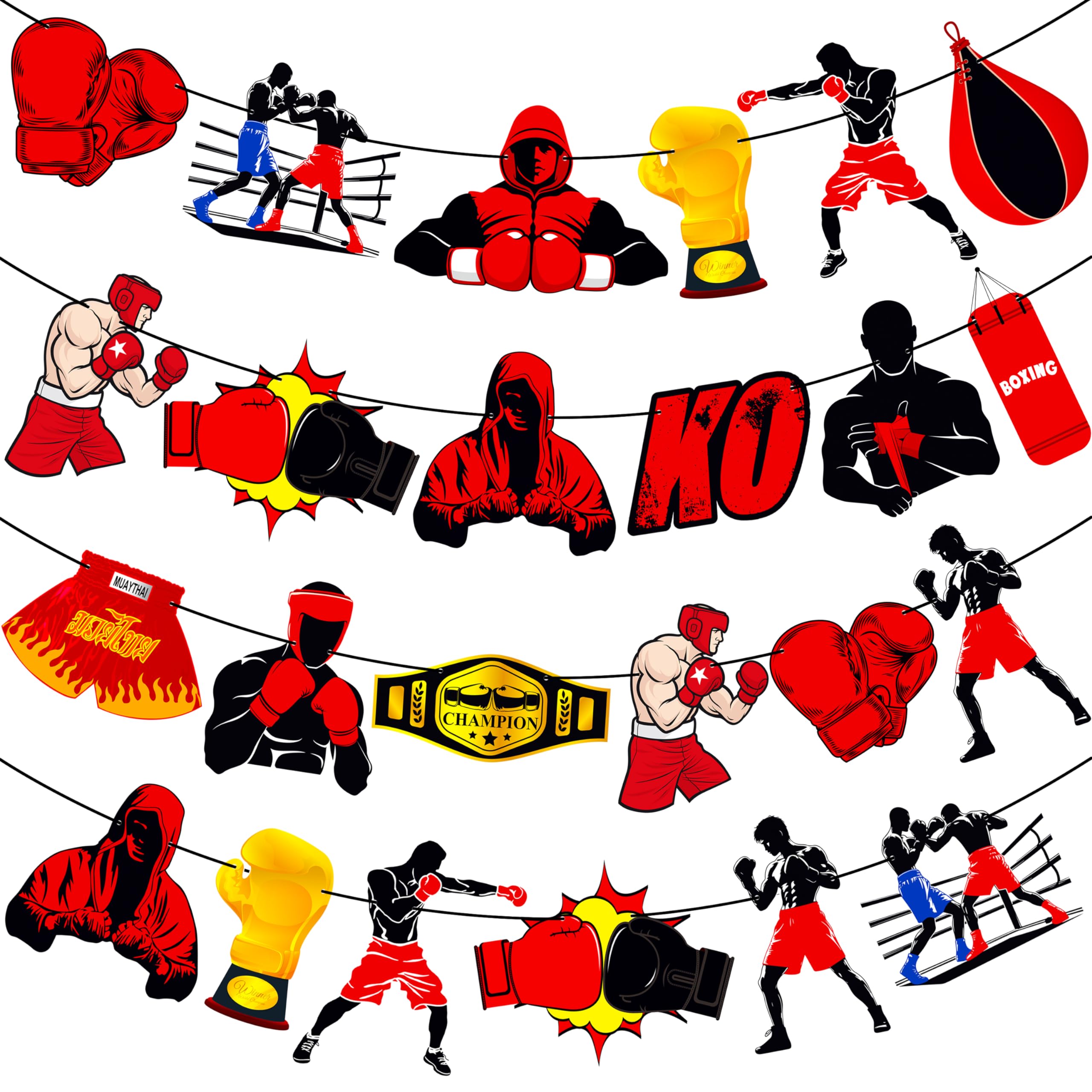 4pcs Boxing Theme Banners Boxing Birthday Party Decorations Boxer Boxing Match Party Banner Decorations for Wrestling Fight Sport Theme Party Fight