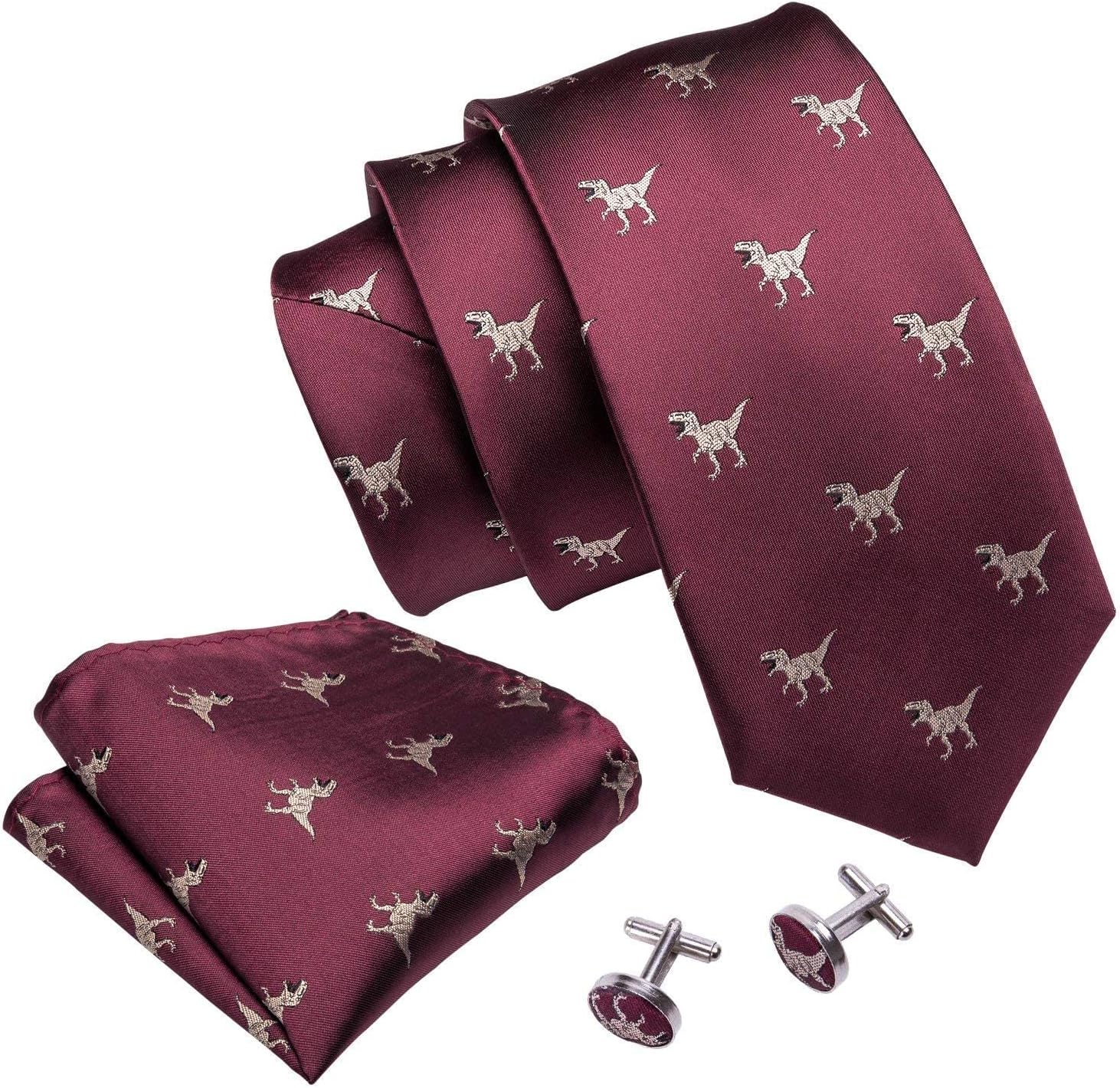Barry.Wang Fun Animal Ties for Men Designer Handkerchief Cufflink WOVEN Casual Necktie Set Festival - Image 2