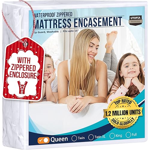 Utopia Bedding Waterproof Mattress Protector Queen Size, Zippered Mattress Encasement Bed Bug and Dust Mite Proof, Absorbent Six-Sided Mattress Cover
