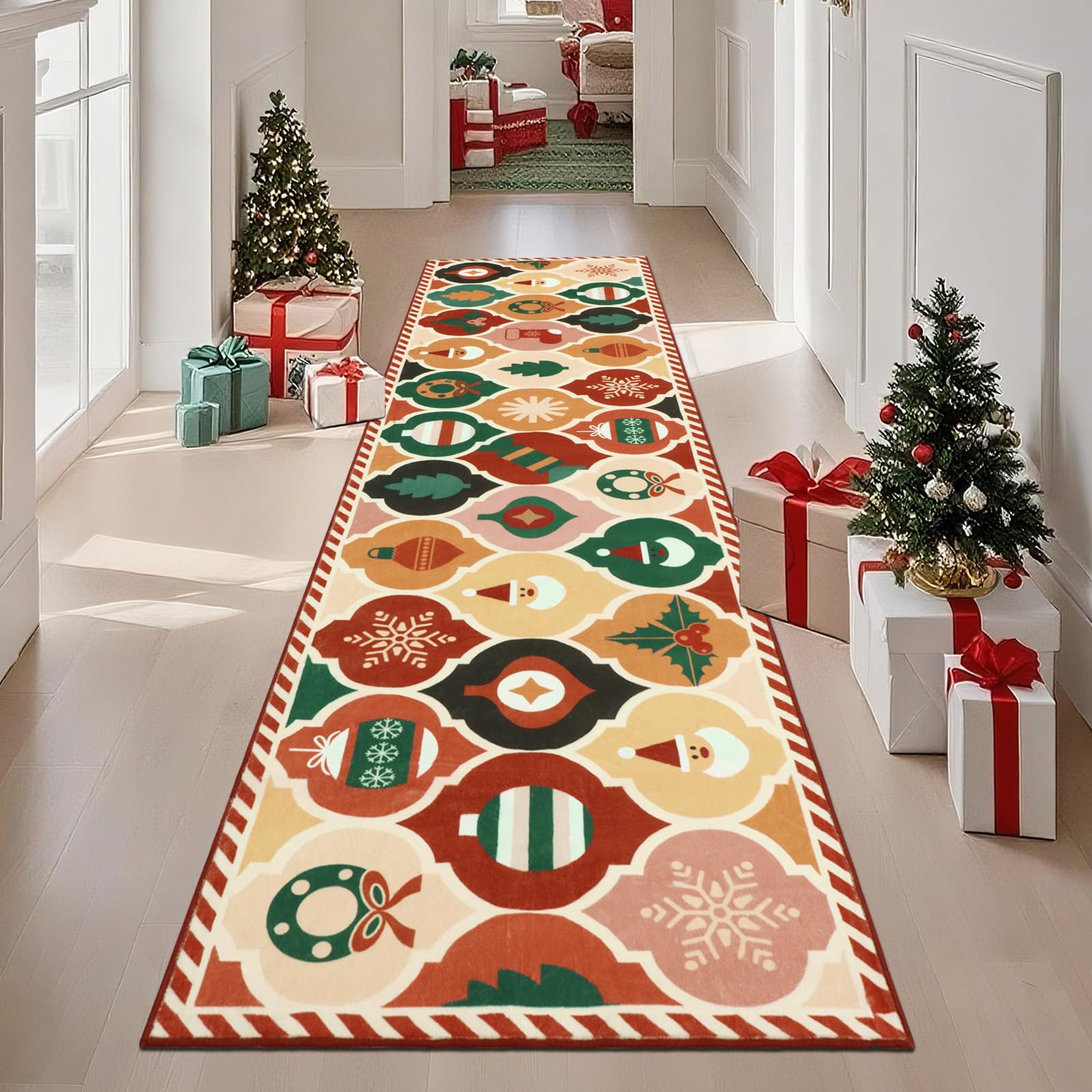 Tappeto Natalizio Antiscivolo 60x240cm, Tappeto Lavabile per Natale, Tappeto Natalizio a Pelo Corto, Tappeto da Cucina per Natale, Tappeto da Cucina per Camera da Letto e Soggiorno