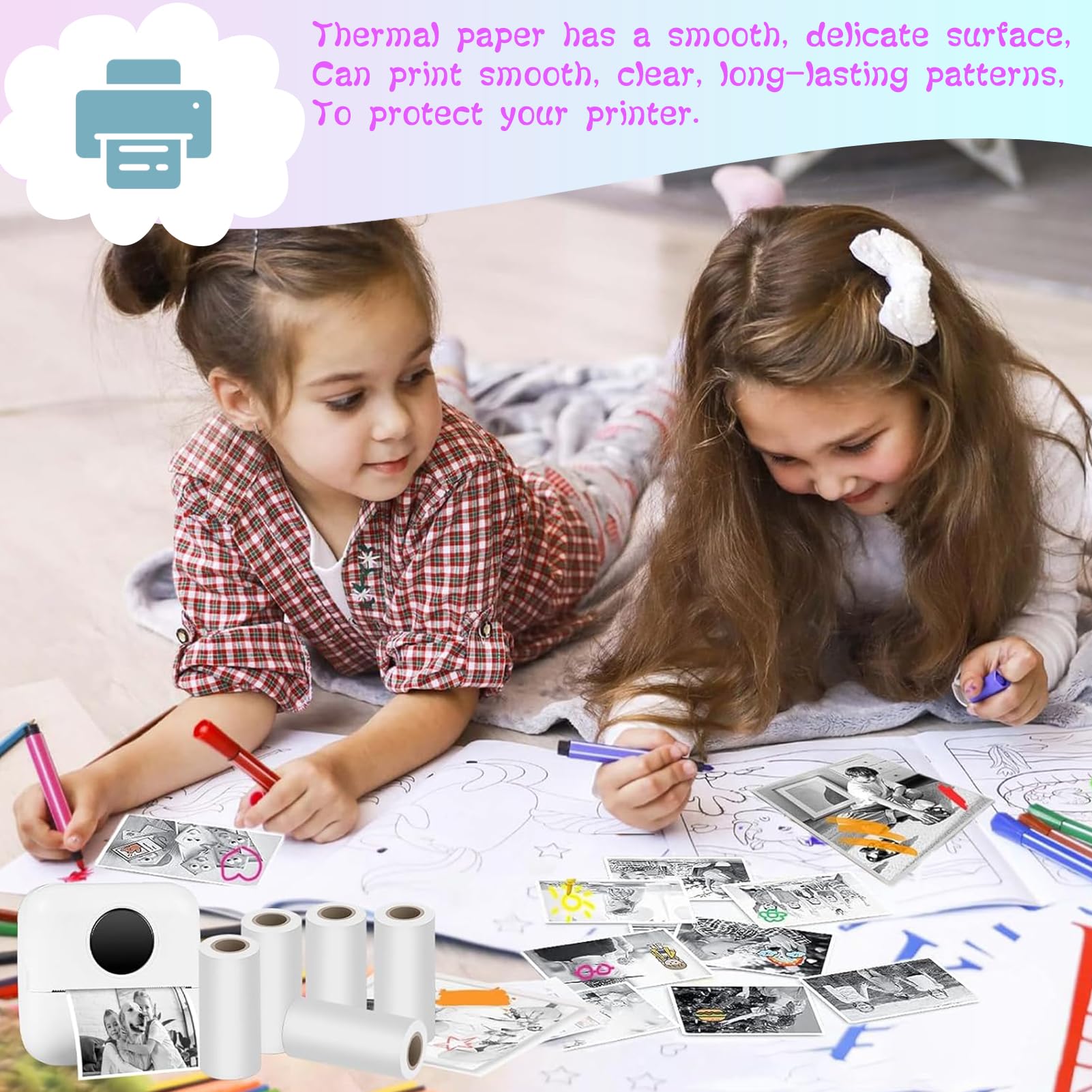 Zestaw 6 rolek termicznego papieru fotograficznego do drukarek błyskawicznych: idealny do natychmiastowych kamer i drukarek przenośnych, druk w wysokiej rozdzielczości bez atramentu