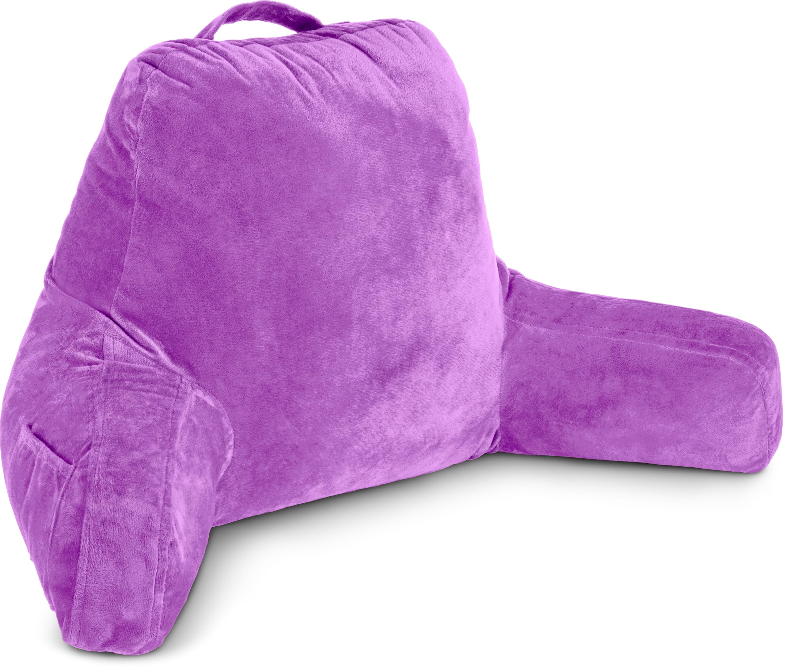 Husband Pillow Light Purple, Original Reading Pillow in Bed Rest Chair, Shredded Memory Foam Large Lounge Cushion Adult Backrest with Arms, Comfy Back Support for Sit Sitting Up, Wash/Removable Cover