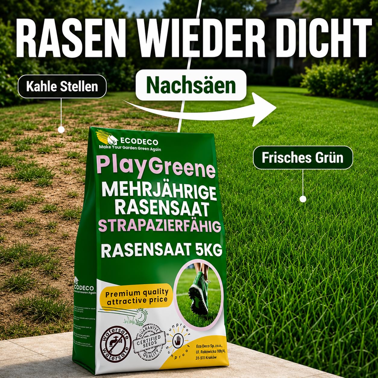 Semillas Cesped Resistente y Crecimiento Rápido 25kg | Mezcla de Semillas para Césped Natural Deportivo y Jardín, Alta Densidad, Ideal para Siembra y Repoblación, Soporta Pisoteo