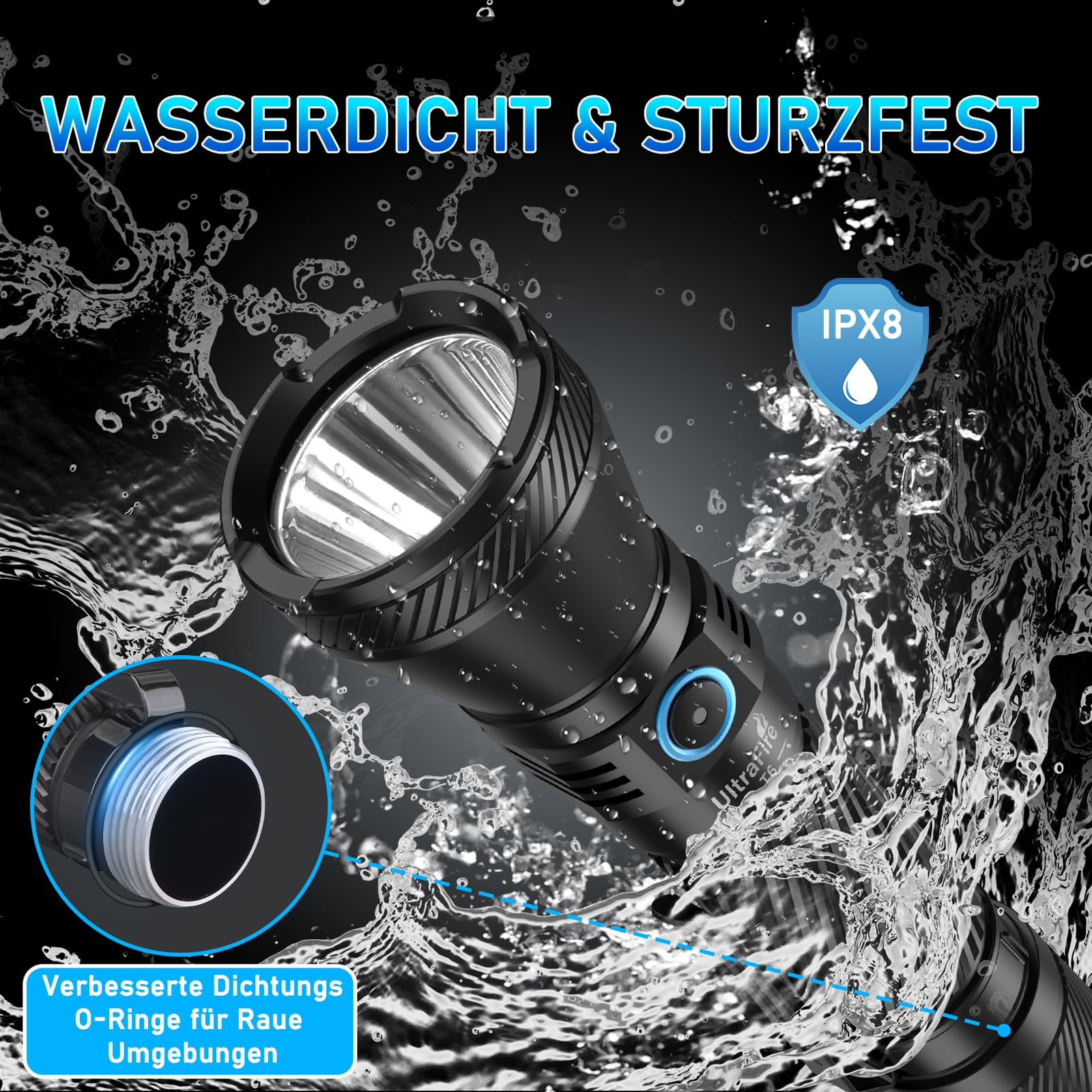 UltraFire 1800 Lumen Wiederaufladbare Taktische Taschenlampe, 4 Farben Jagdlicht Rot/Grün/Blau/Weiß, 4 Modi, Doppelschalter, 550 Meter Reichweite, IPX8 Wasserdicht, Camping Jagd Angeln Taschenlampe T6