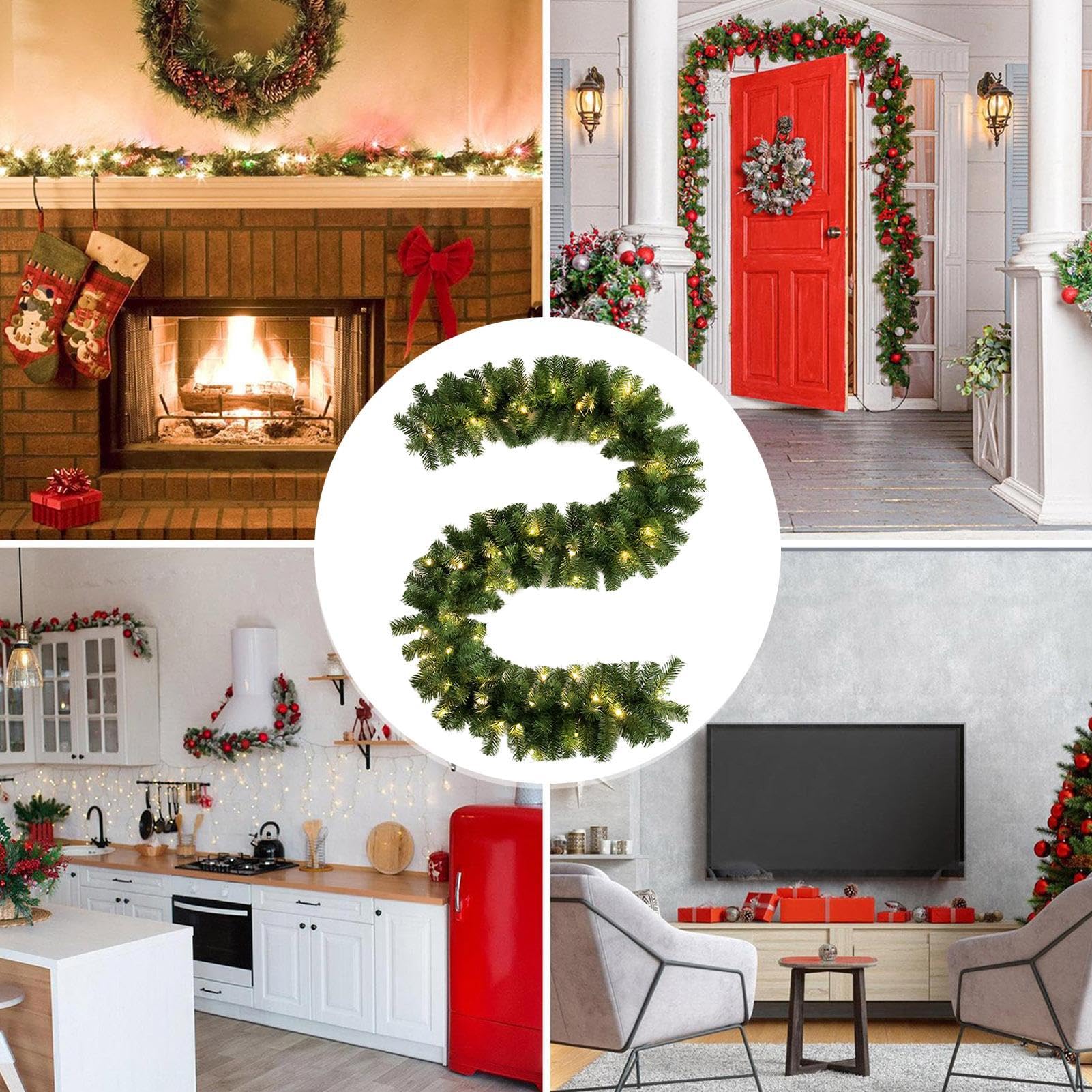 Ghirlanda natalizia con – 9,02 piedi Prelit per decorazione esterni/interni | Ghirlanda di festa illuminata per mantello, , scale, decorazione di Natale | 2,75 m Pre Illuminata Ghirlanda Natalizia Artificiale Verde Con Per Tavolo, , Mensola, Scale E Corri