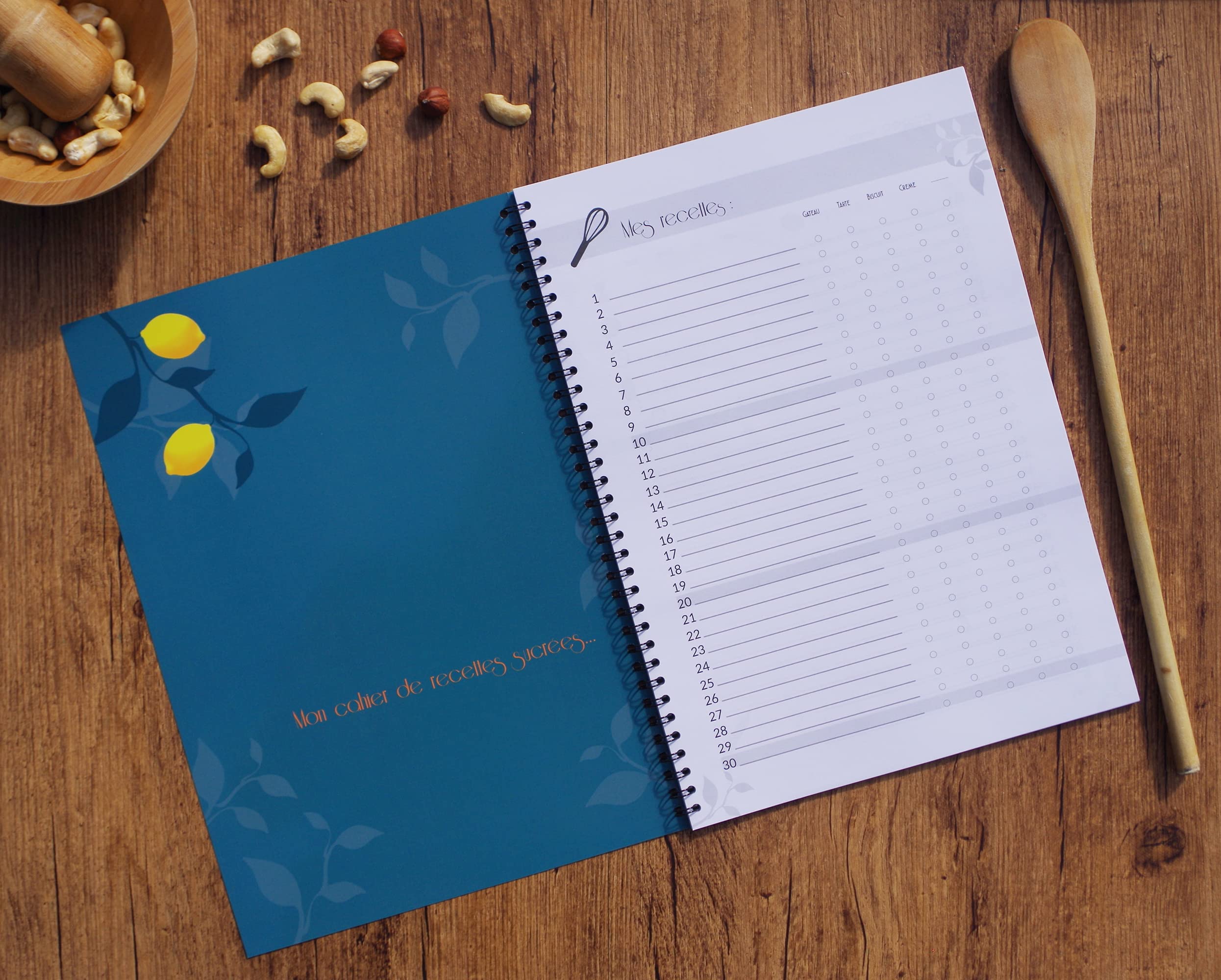 Cahier de Recettes Salées et Sucrées A4 Spirale, 60 Fiches Vierges